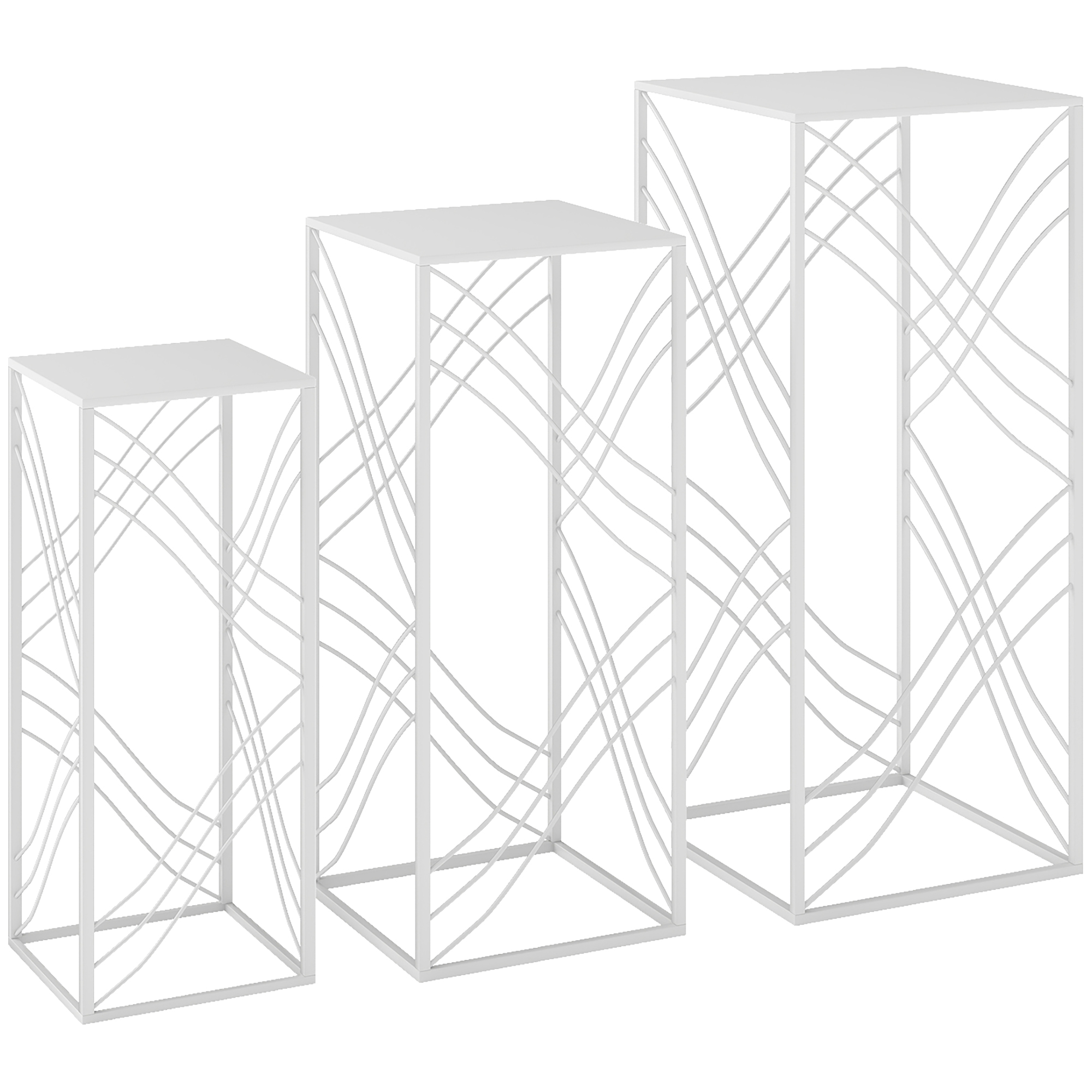 Outsunny Set de 3 soportes para plantas, 50/60/70 cm de alto, estantería metálica apilable para flores, blanco   Aosom España