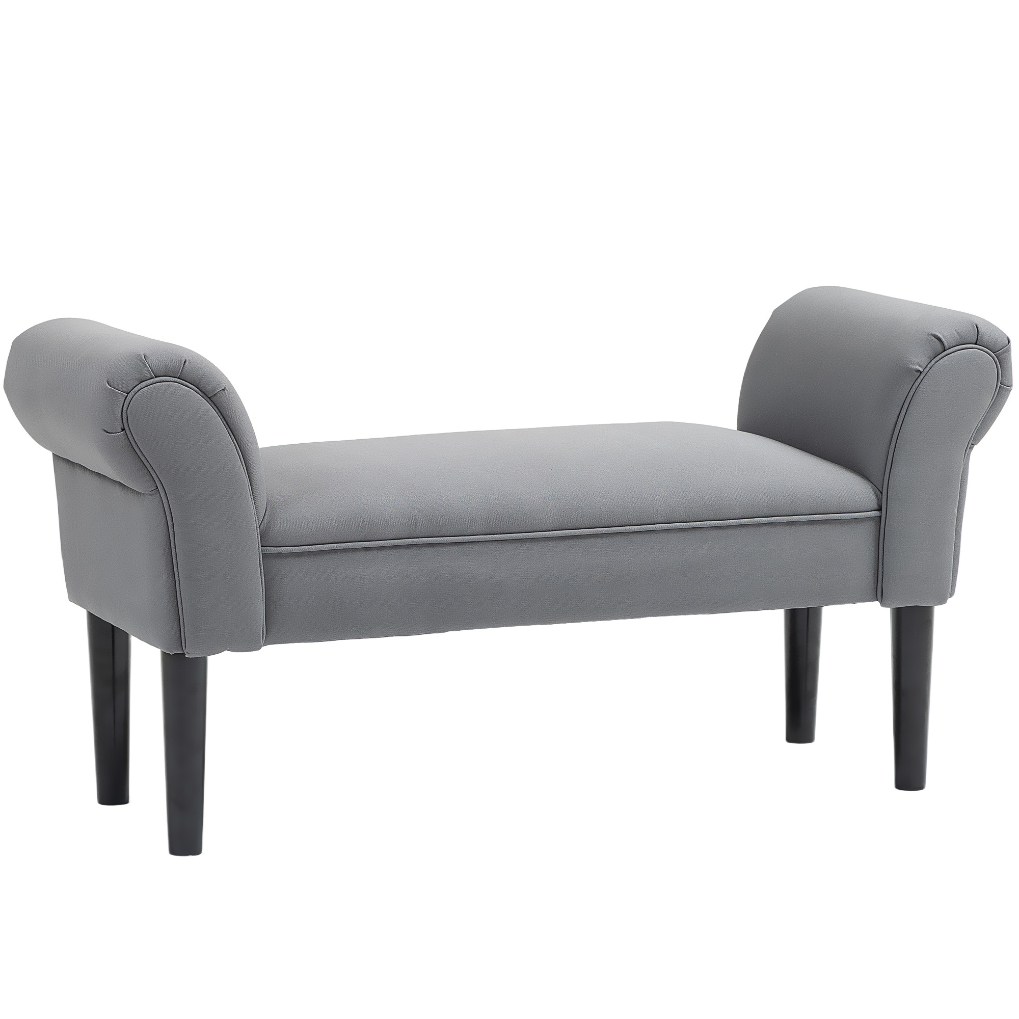 HOMCOM Banco Pie de Cama Tapizado en Lino Sintético con Patas de Madera Reposabrazos y Asiento Acolchado Gris Oscuro | Aosom España