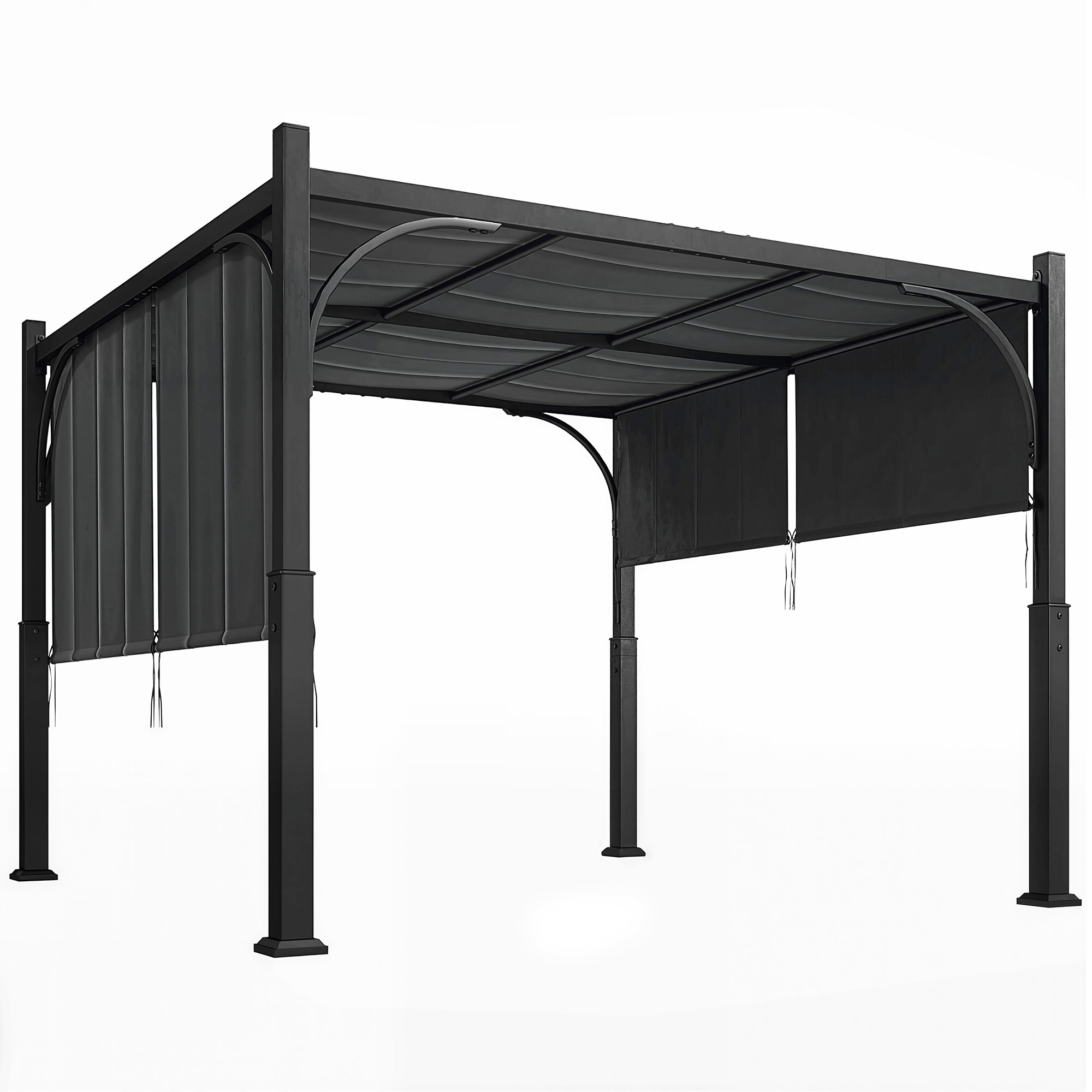 Outsunny Pérgola de jardín 3 x 3 m cenador de jardín con toldo deslizante, estructura metálica, para exterior, Gris Oscuro | Aosom España