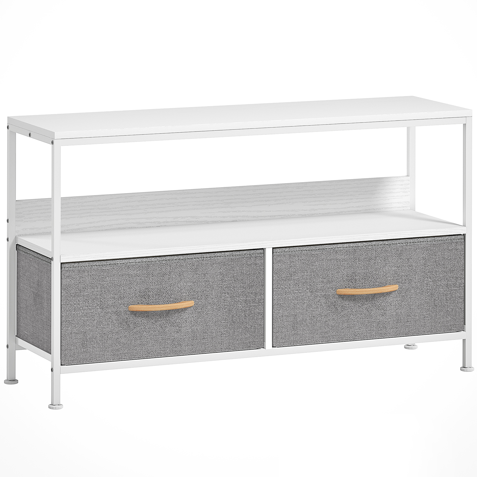 HOMCOM Mueble de TV con Estante y 2 Cajones de Tela Plegables para Televisores hasta 47 Pulgadas Largo de 98 cm Blanco y Gris | Aosom España