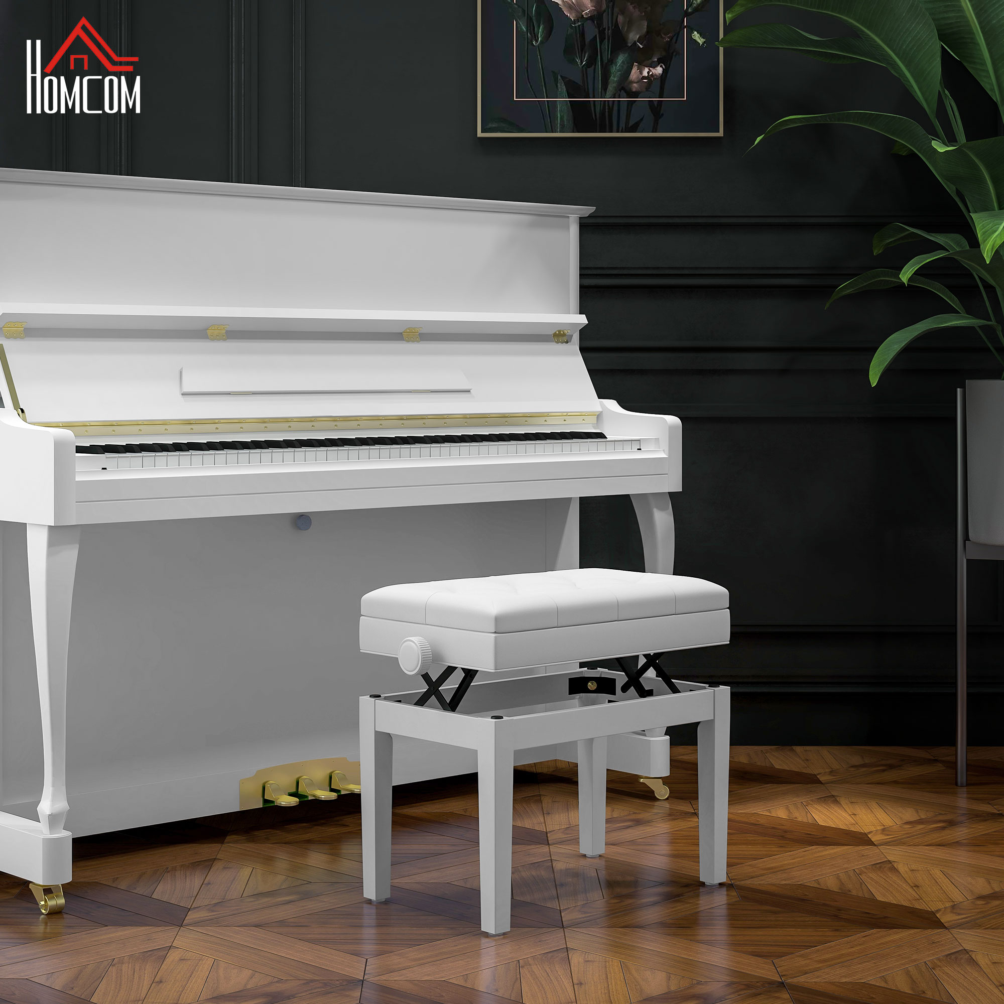Banc De Piano Réglable SucceBuy, Siège Rembourré, Tabouret De Rangement En Bois Banc De Piano Réglable SucceBuy, Siège Rembourré, Tabouret De Rangement En Bois