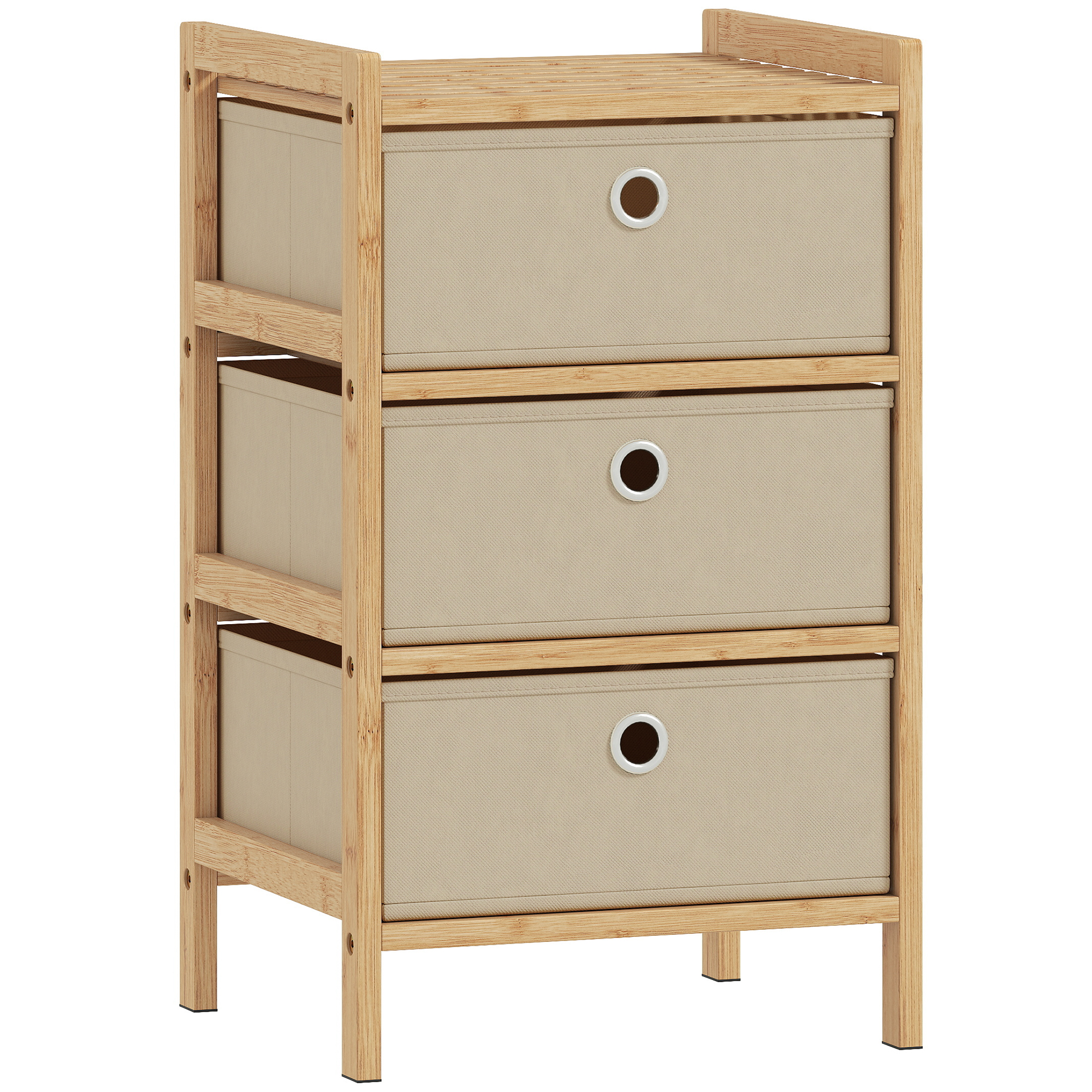 HOMCOM Cómoda con 3 Cajones de Tela Estructura de Bambú Cajonera para Espacios Pequeños Crema y Natural