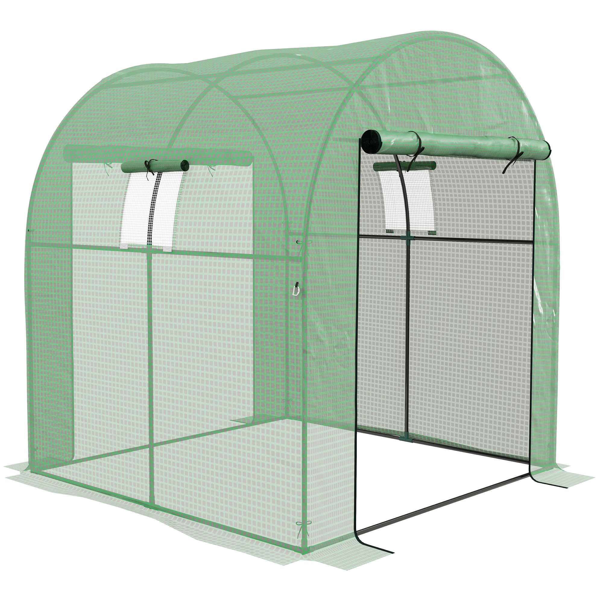 Outsunny Invernadero de Túnel con 2 Puertas Enrollables 2 Ventanas de Malla y Marco de Acero Cubierta PE 135g/m² Anti-UV Verde | Aosom España