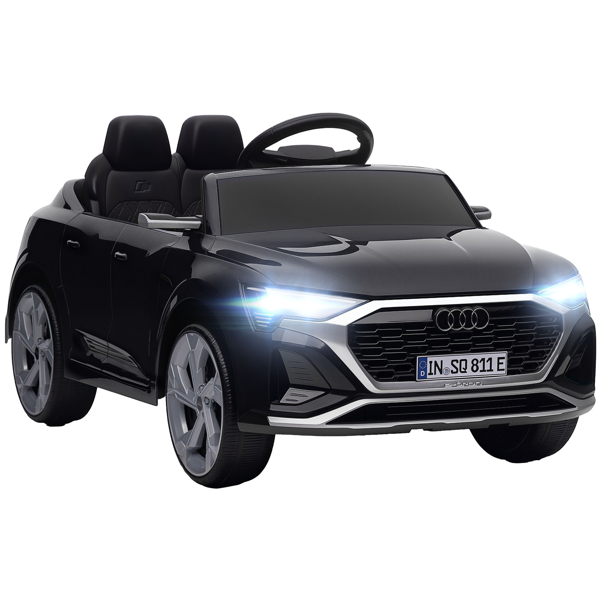 AIYAPLAY Coche Eléctrico para Niños Audi Q8 etron sportback con Batería 12V Mando a Distancia Faros Bocina y Música Negro