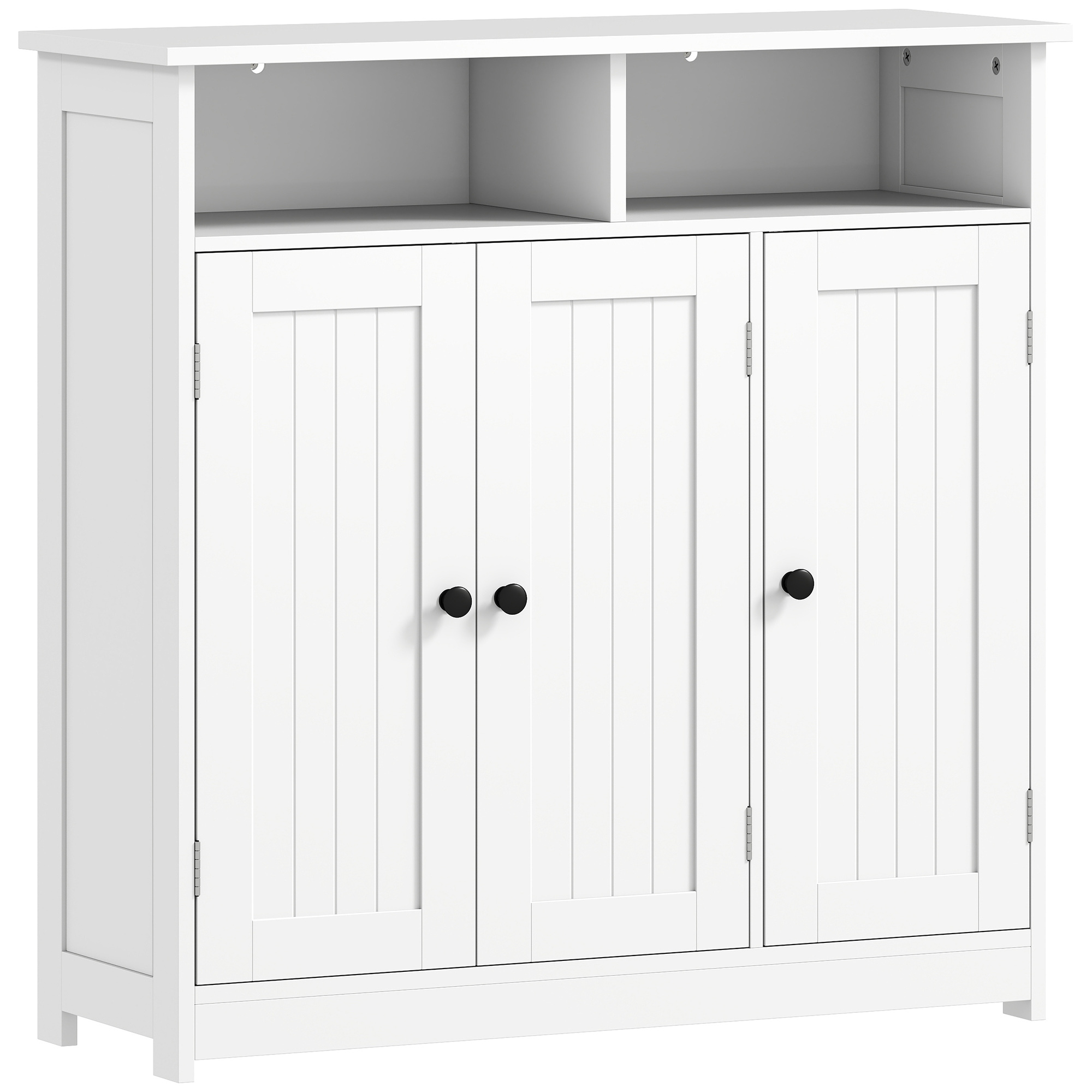 HOMCOM Armario de Baño Estrecho con 3 Puertas 2 Compartimentos Abiertos Estante Ajustable 85x30x85 cm Blanco