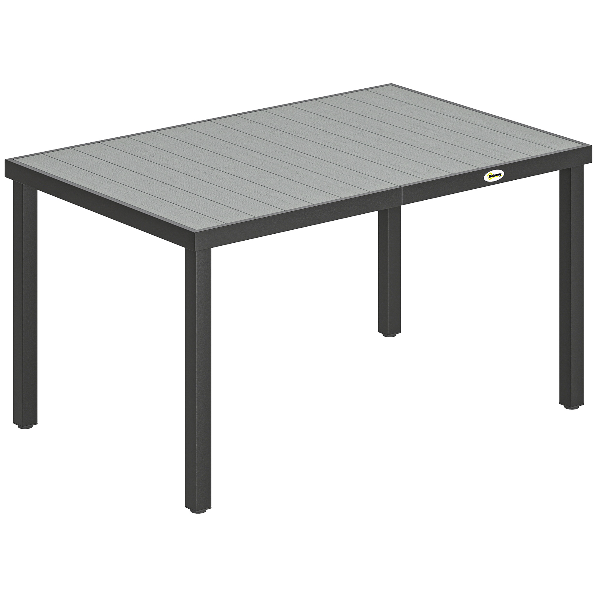 Outsunny Mesa de Comedor de Jardín para 6 Personas con Superficie de Listones Estructura de Acero 140x90x74 cm Gris