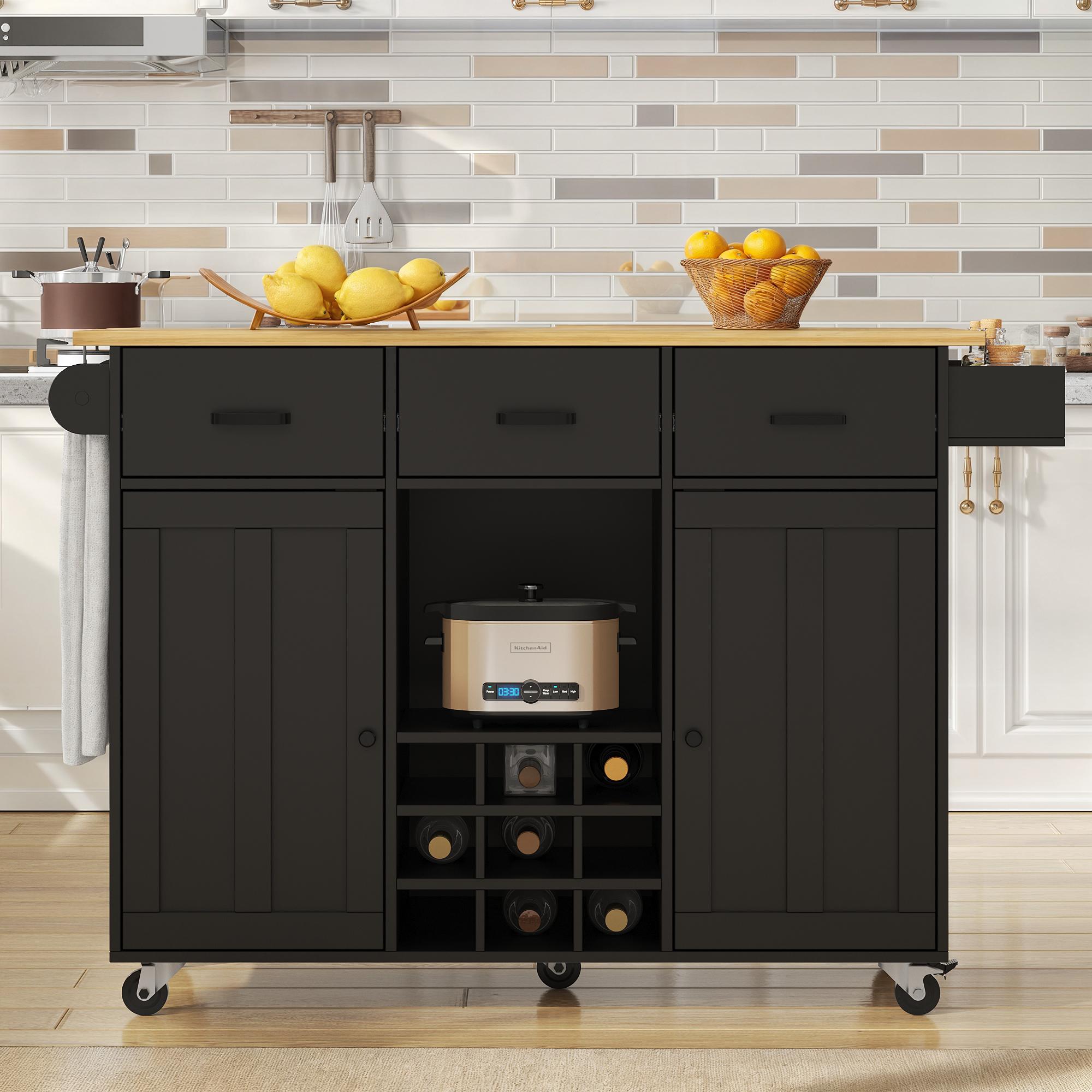 Küchenwagen mit ausklappbarer Arbeitsplatte, 3 Schubladen, 2 Türen, Weinfac günstig online kaufen