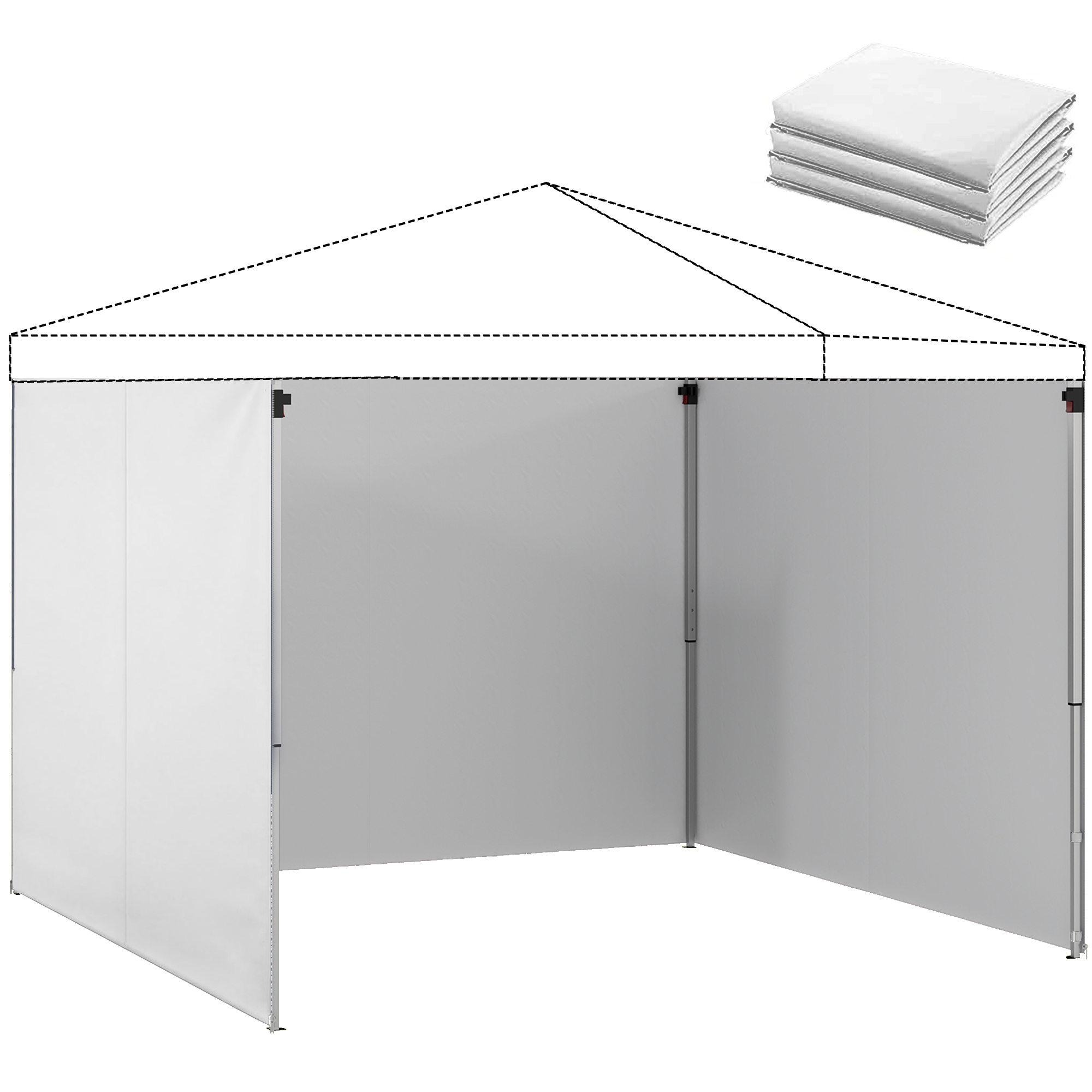 Outsunny 3 Seitenwände für Pavillons 3x3 m, 300x200 cm, Ersatz-Seitenwände aus Oxford-Gewebe mit Reißverschluss, für Partys, Weiß Aosom