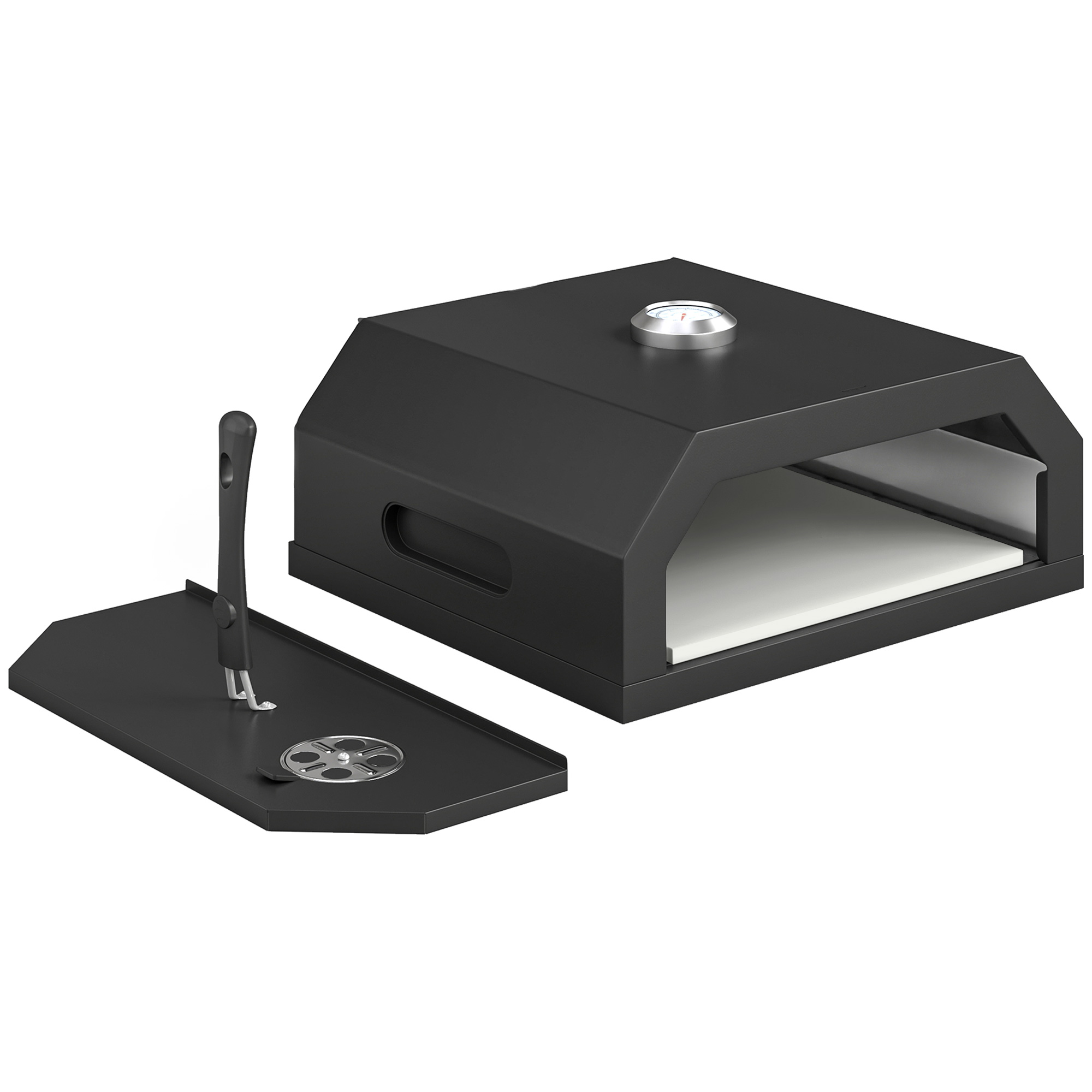 Outsunny Horno para Pizza de Parrilla de 12 Pulgadas con Piedra Termómetro Ventilación Ajustable y Asa Aislada para Exterior