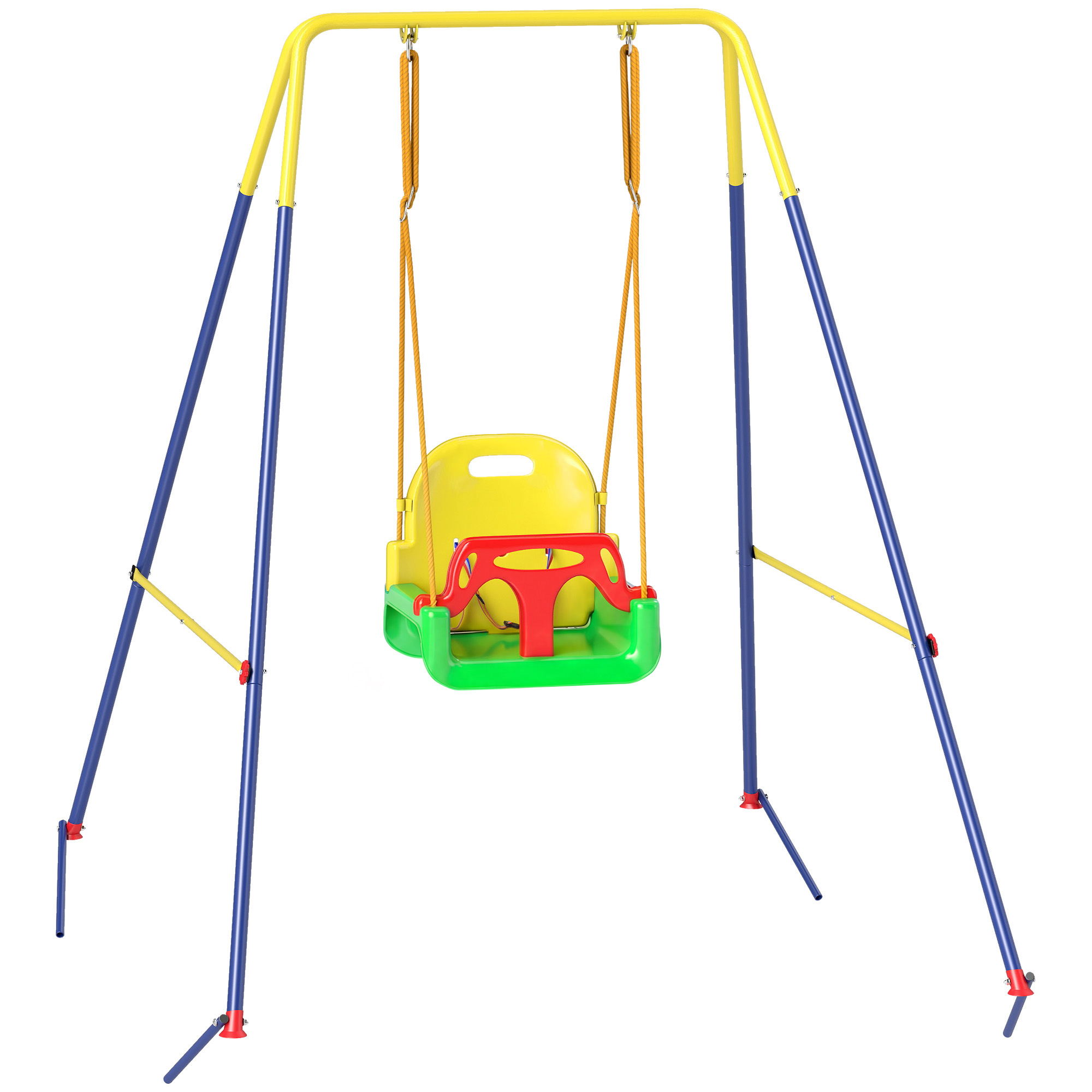 AIYAPLAY 3-in-1 Gartenschaukel für Kinder, Babyschaukel für Innen & Außen, höhenverstellbar, klappbares Stahlgestell, Sicherheitsgurt, einfache Montage, 9 Monate-8 Jahre, Grün Aosom