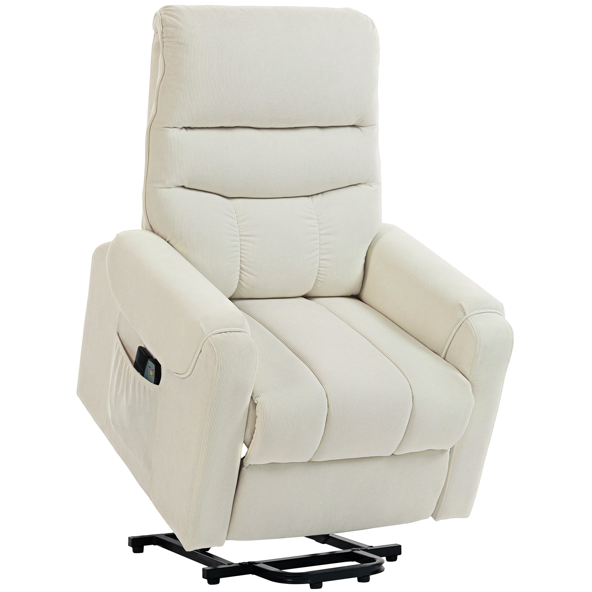 HOMCOM Sillón Levanta Personas con 8 Punto de Masaje Reposapiés Mando a Distancia y Bolsillo Lateral 83x92x110 cm Beige