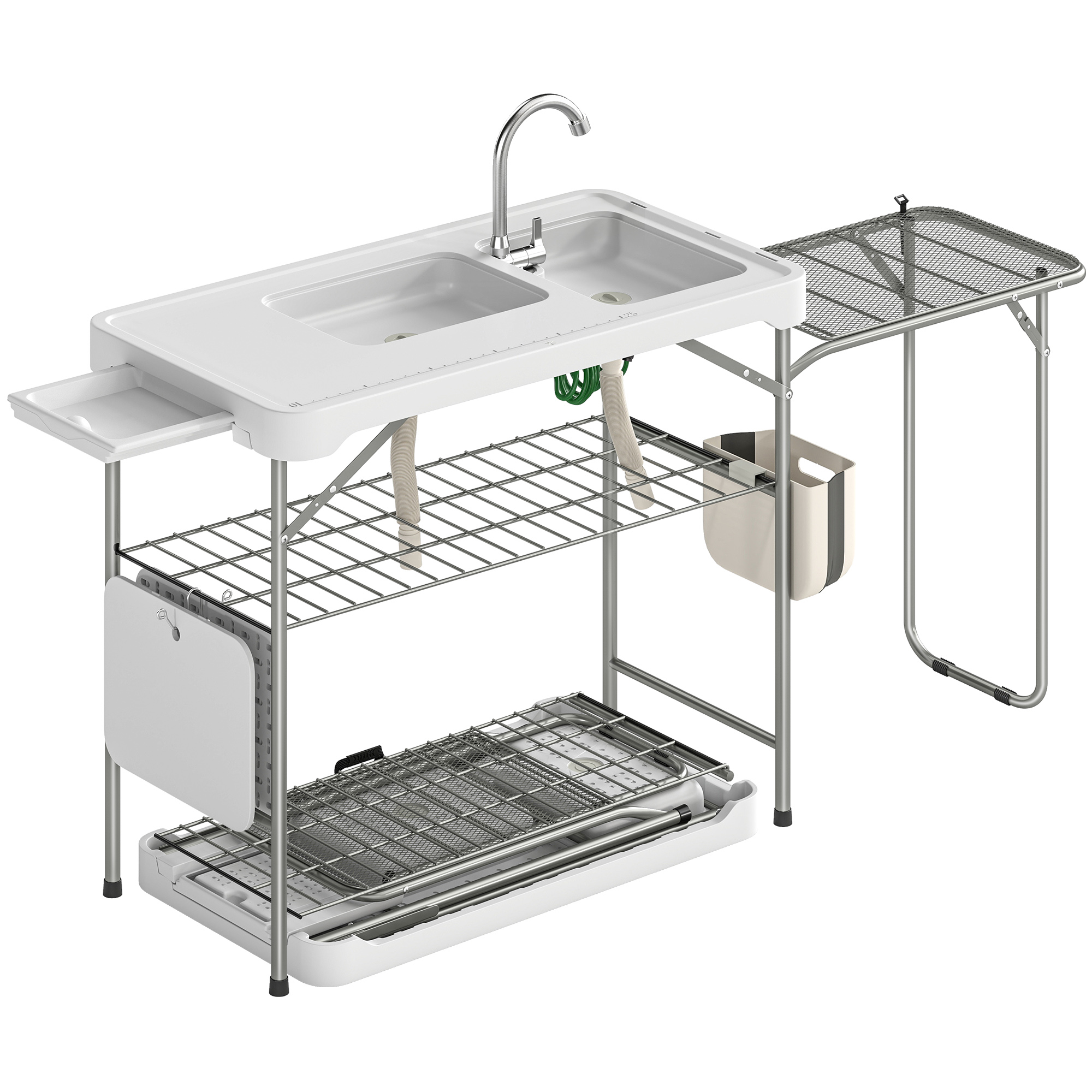 tectake® Tavolo da Campeggio Pieghevole, Telaio in Alluminio, Tavolo Salvaspazio con Pratica Borsa da Trasporto, Resistente alle Intemperie, 70x70x70 cm - Grigio