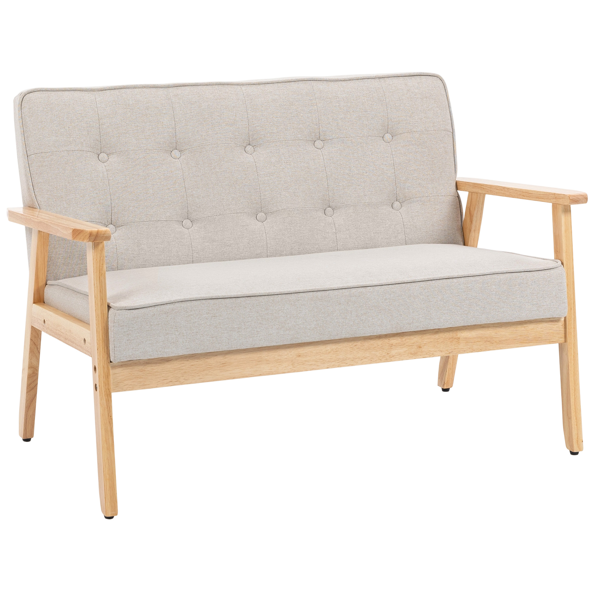 HOMCOM Sofá de 2 Plazas Tapizado en Lino Sintético Sofá Nórdico con Patas y Reposabrazos de Madera 113x67x78 cm Beige
