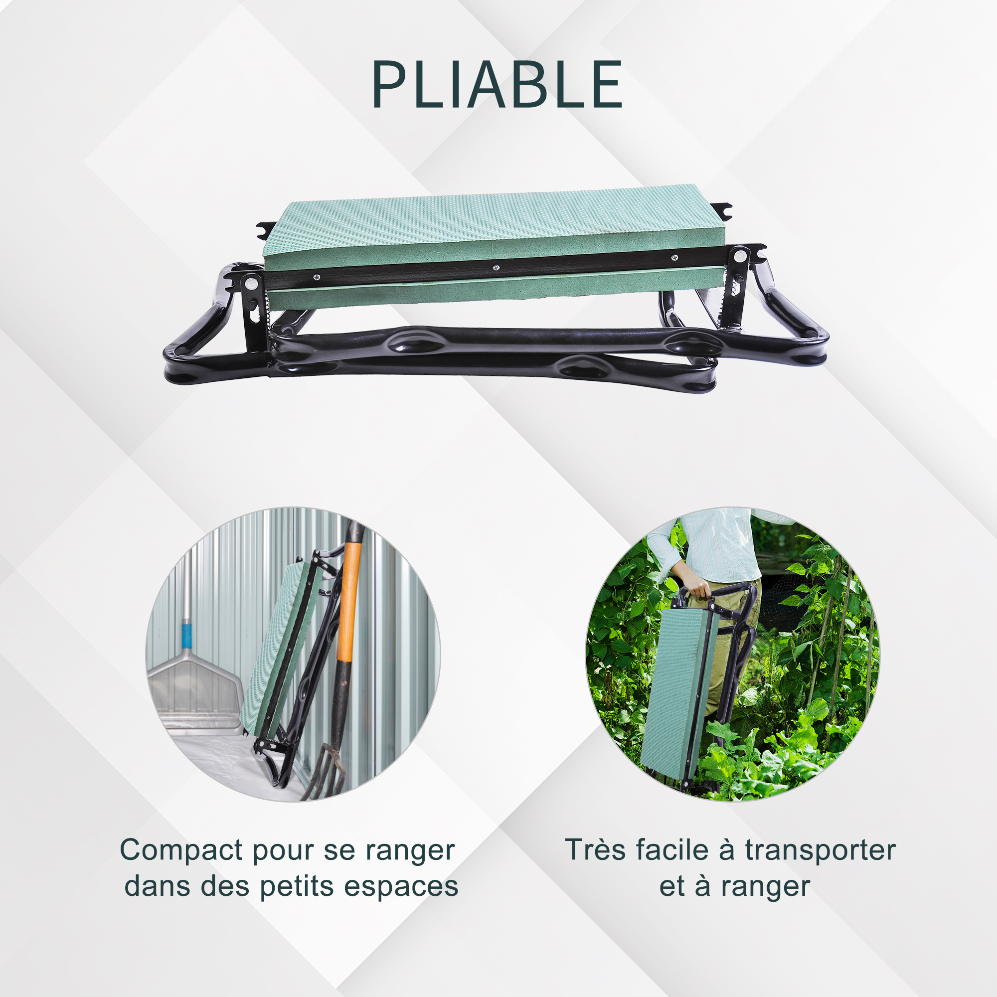 Outsunny Tabouret De Jardin Pliable 2-en-1 Agenouilloir Avec Coussin - Siège Jardinage Confortable En Acier Et EVA