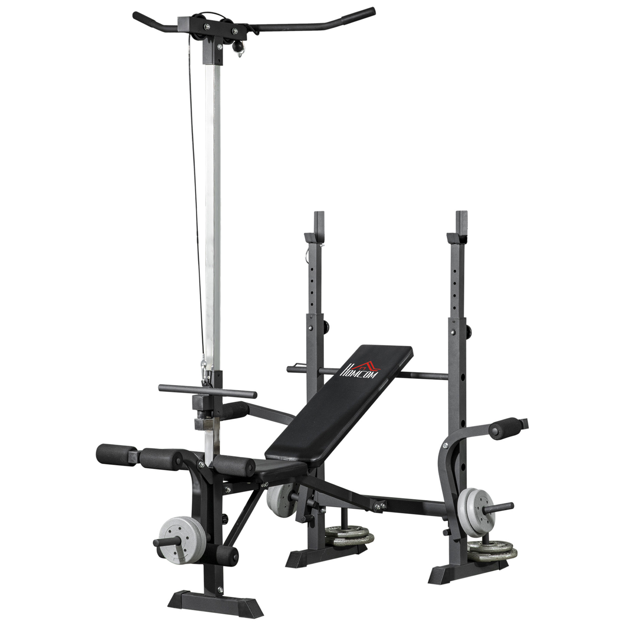 HOMCOM Banc de musculation complet multifonction avec dossier réglable, banc developper coucher à plat ou incliné 180x134x200cm