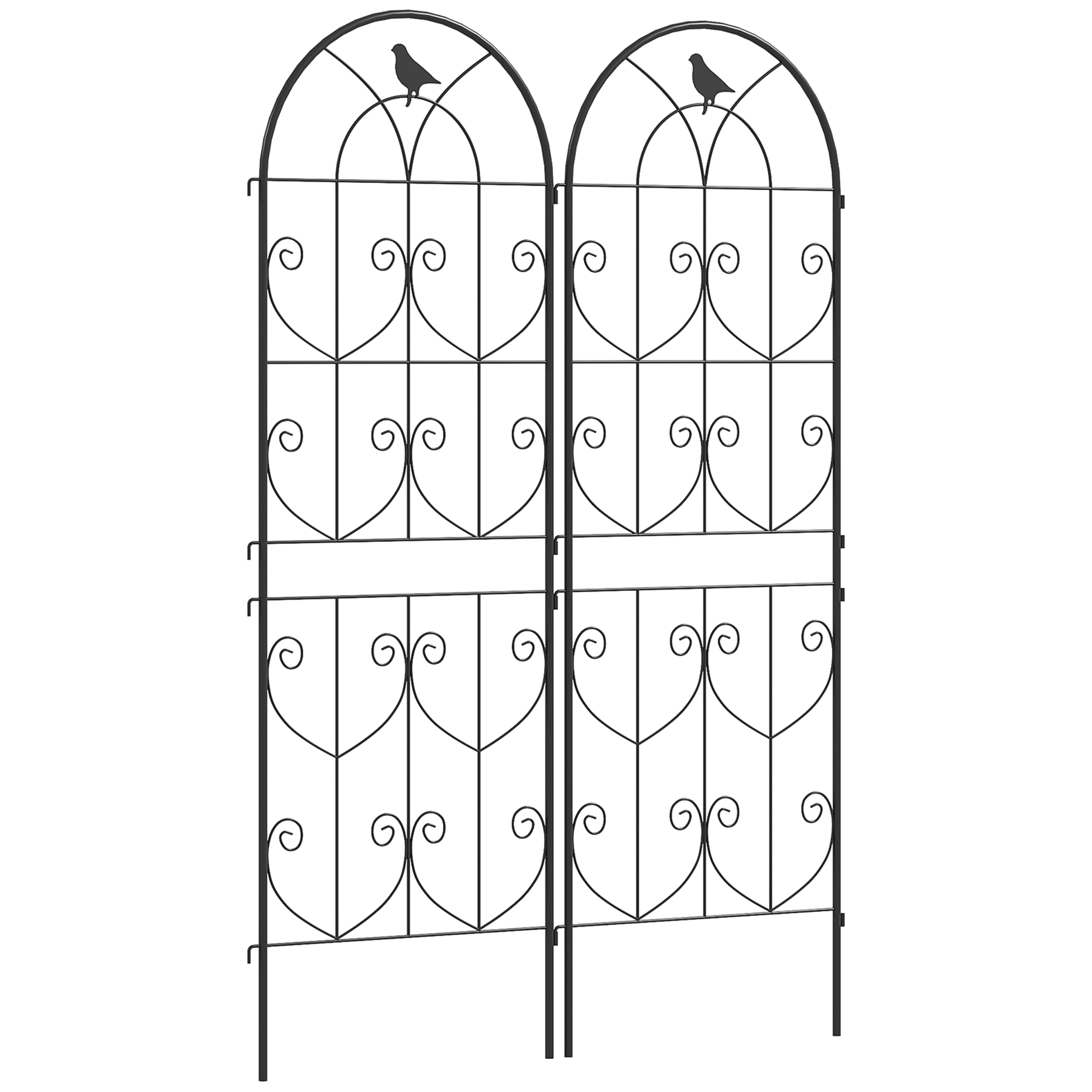 Outsunny Kratka metalowa zestaw 2 szt. odporna na rdzę z motywem ptaków dla roślin pnących 50x150 cm czarna | Aosom PL