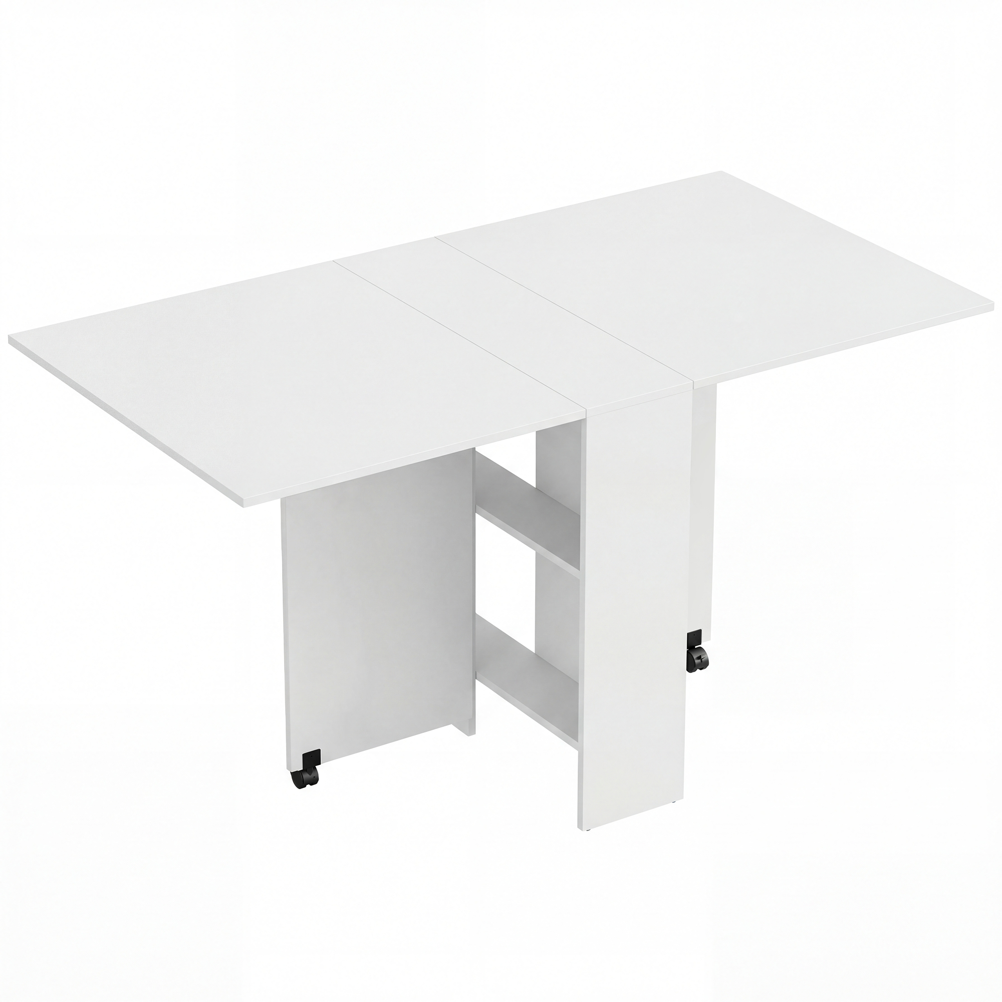 HOMCOM Mesa Plegable de Comedor con Ruedas Alas Abatibles y Estantes para 4-6 Personas 75x140x74 cm Blanco