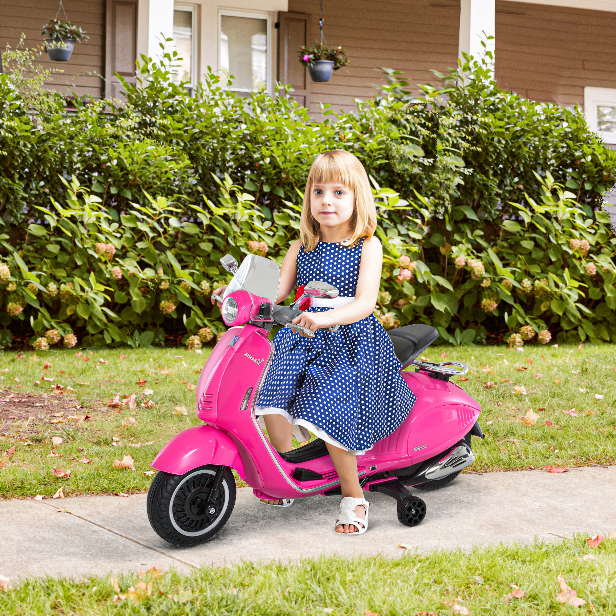 Scooter électrique pour enfants Vespa HOMCOM - Blanc - 4 roues - Phare... pas cher