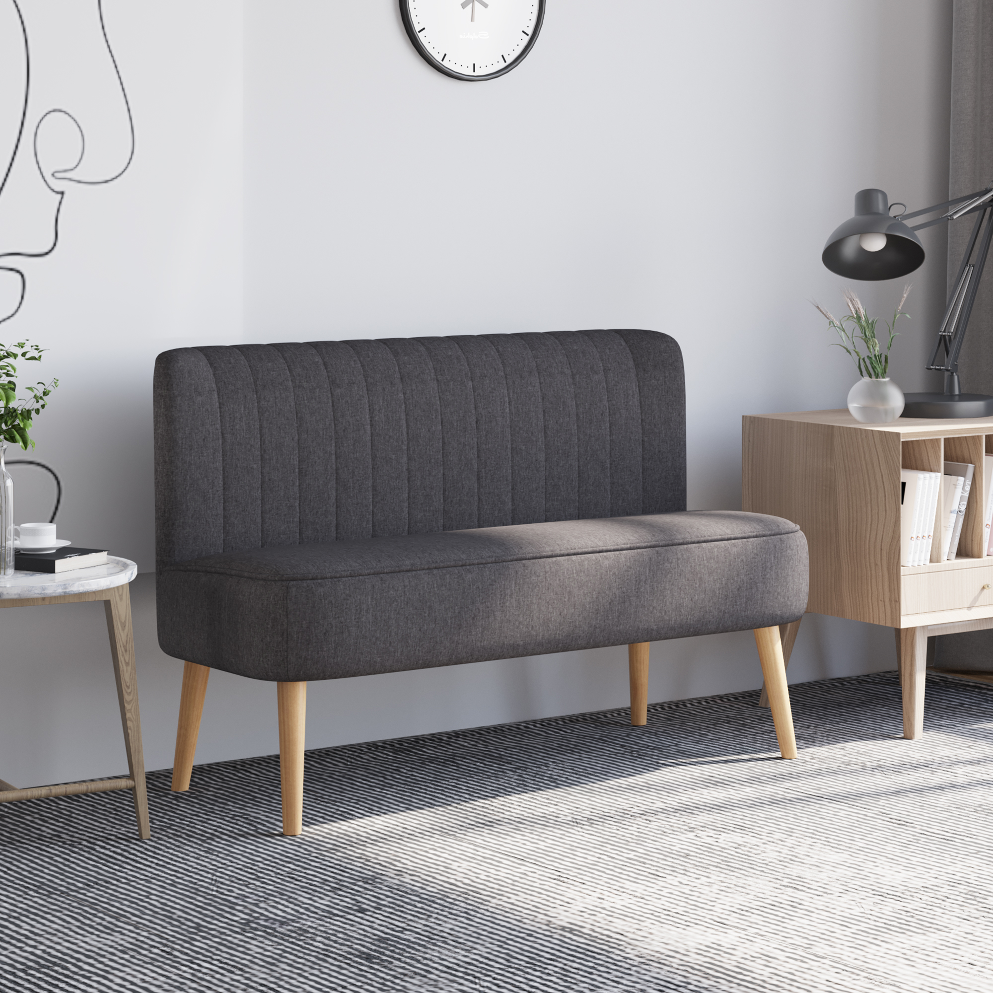 HOMCOM Modern Double Seat Sofa Loveseat Couch 2 Seater Compact Sofa ...