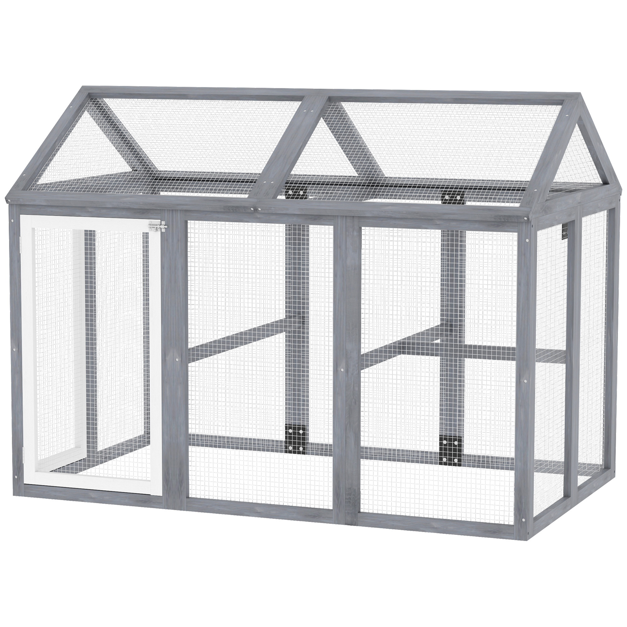Comparer les prix de PawHut Enclos poulailler 1,18 m², parc grillagé avec porte verrouillables, cadre en bois massif, 140 x 88,5 x 106 cm, gris
