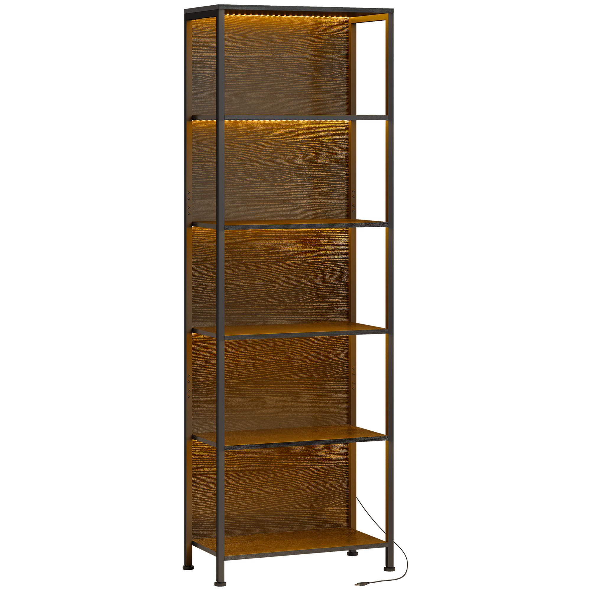 HOMCOM Libreria Scaffale Industriale 5 Livelli con Luci LED Nero