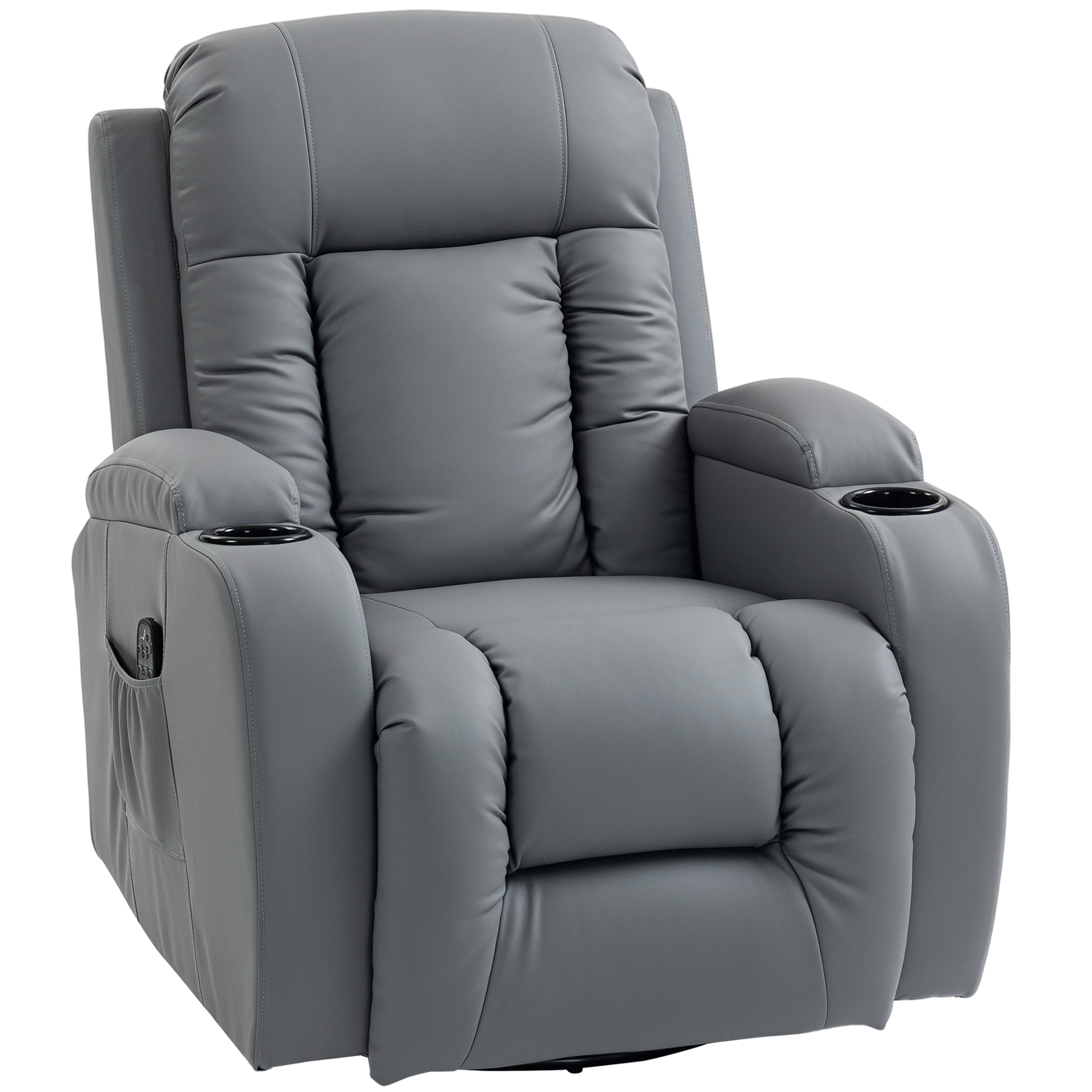 HOMCOM Sillón de Masaje Giratorio Sillón Relax Reclinable con 8 Puntos de Masaje Función de Calefacción 82x99x103 cm Gris