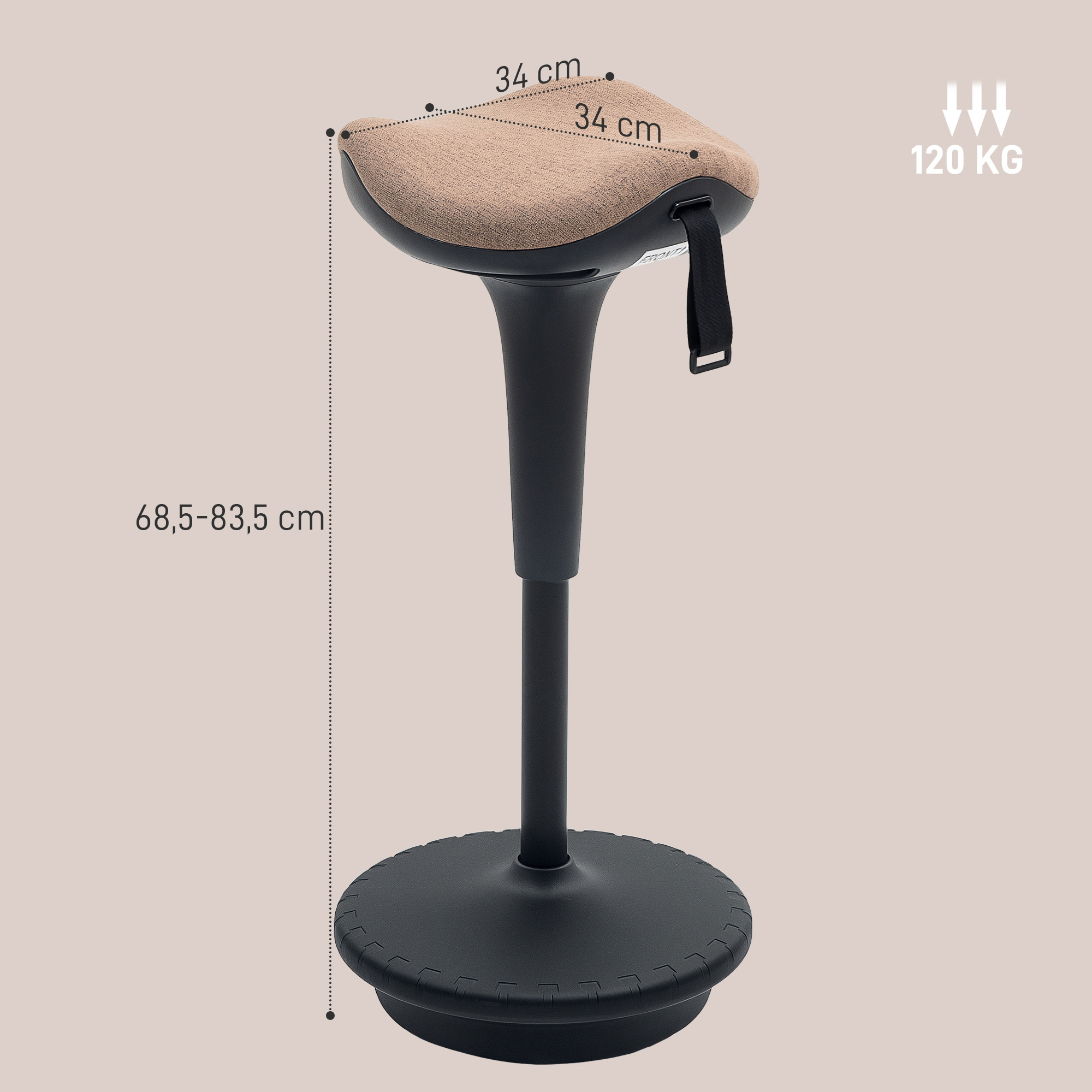 HOMCOM Tabouret de selle de salon roulant réglable en hauteur, gris