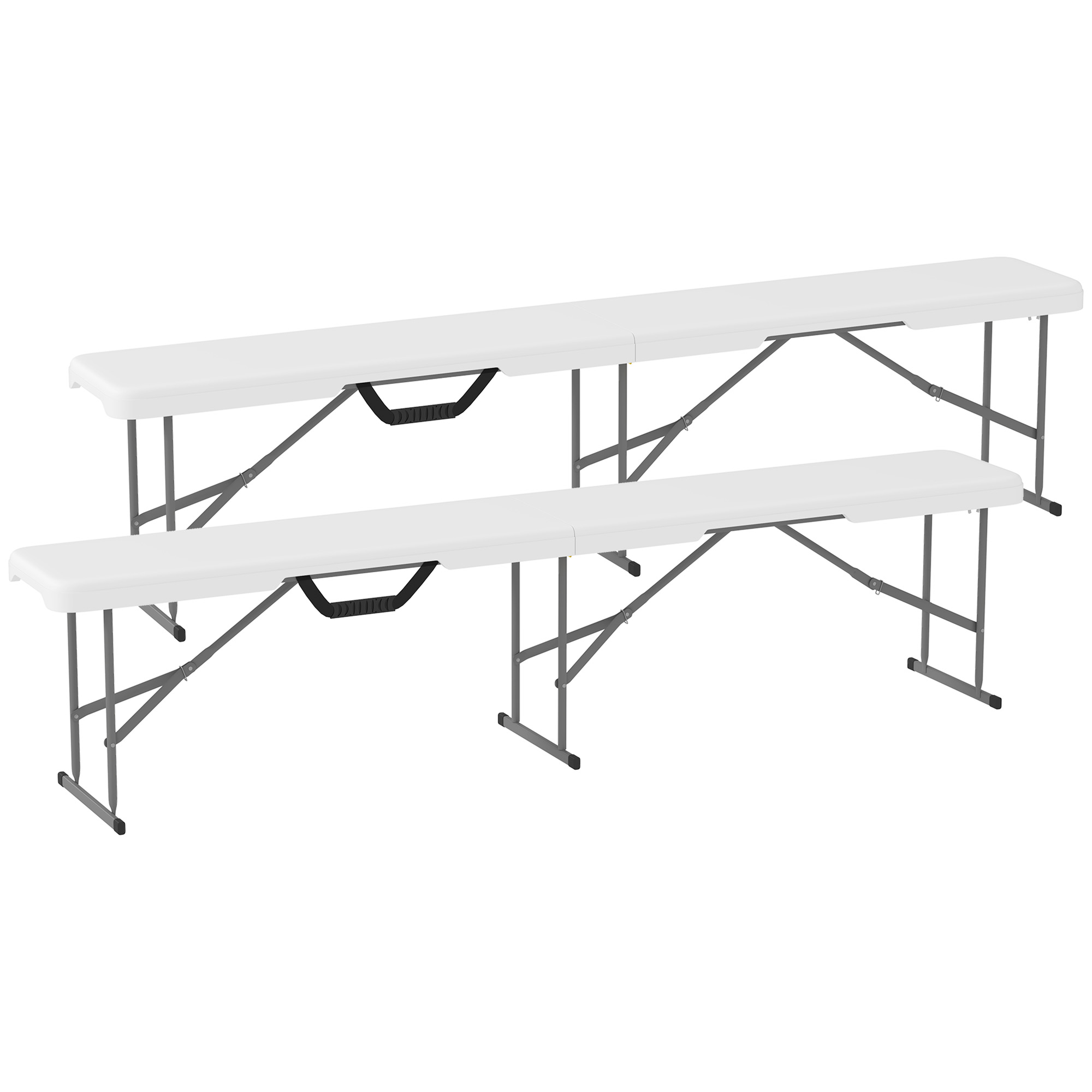 Outsunny Banco de jardim Conjunto de 2 bancos dobráveis com alça de Transporte em Métal et HDPE 182 x 28 x 42 cm Branco Aosom Portugal
