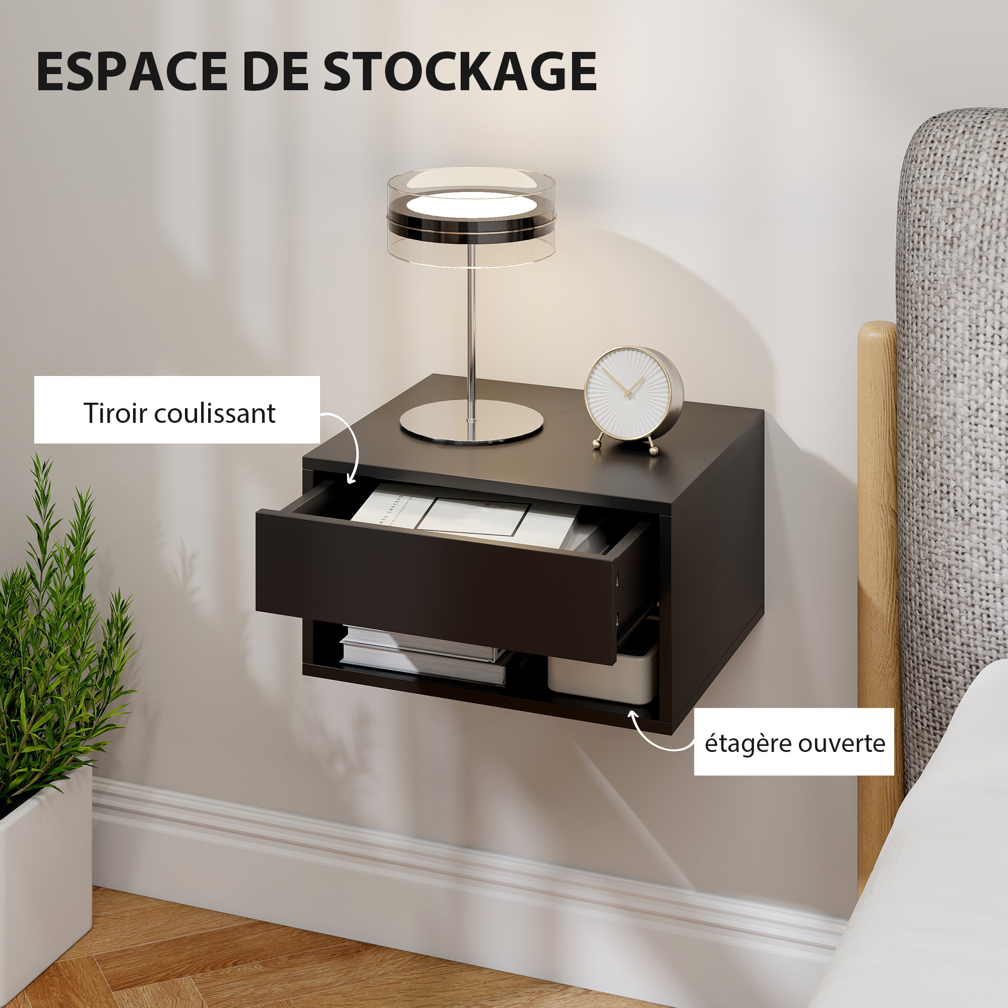 MRBLS - Lot de 2 tables de chevet à sommier tapissier - Table de chevet moderne - Sans tiroirs - Pour votre chambre à coucher, salon - Table d'appoint