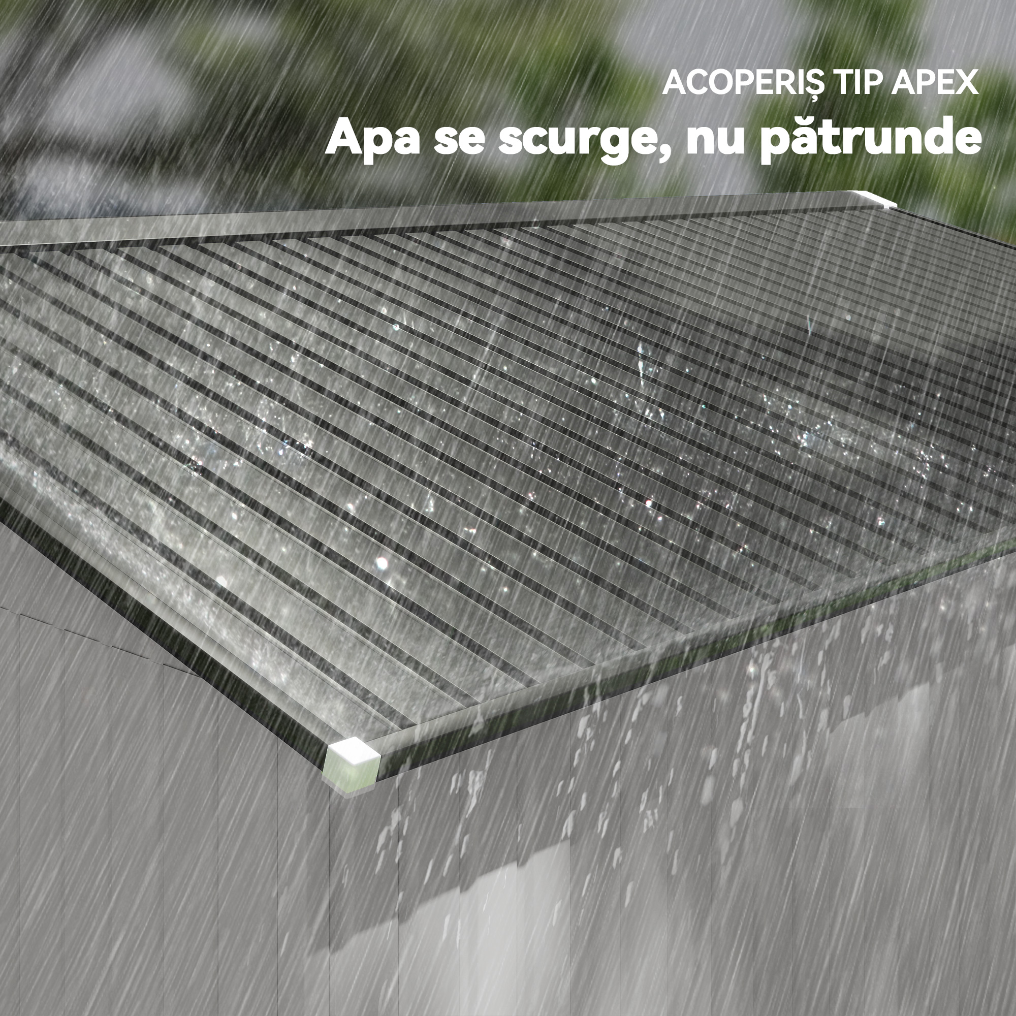  Magazie de Gradina 12,4 m² 340x386x200 cm cu Usi Glisante, Acoperis inclinat si 4 Guri de Aerisire, Alba [6]