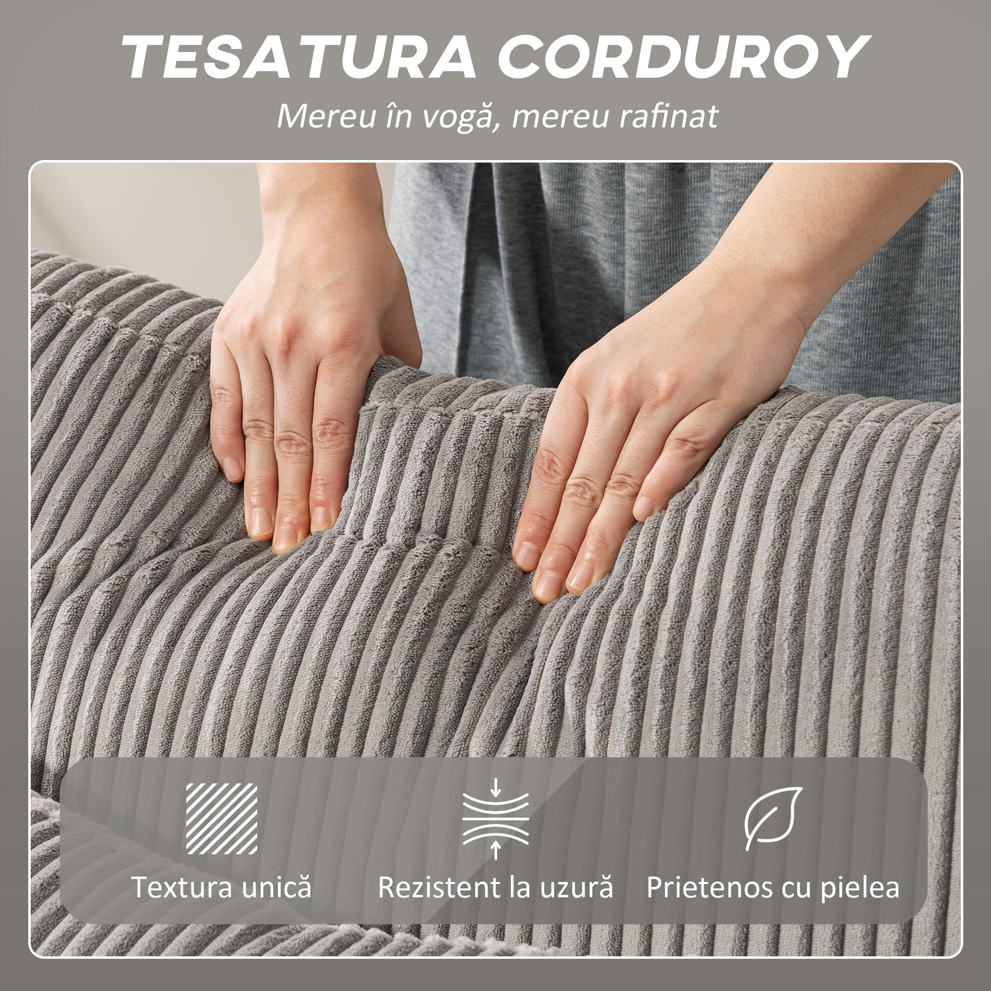  Canapea Extensibila Moderna in Forma de U si Spatii de Depozitare, Catifea Reiata, 282x140x86 cm, Gri [7]