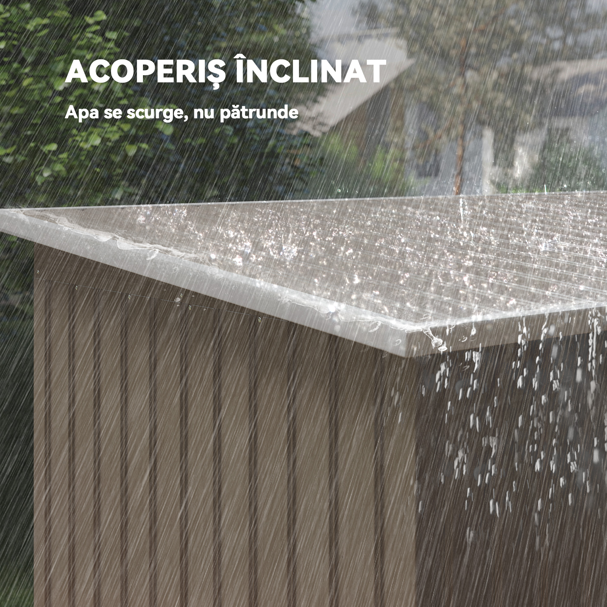  Depozit de Gradina din Otel cu 2 Ventilatii si 2 Usi Glisante, 280x130x172 cm, Maro Lemn [6]