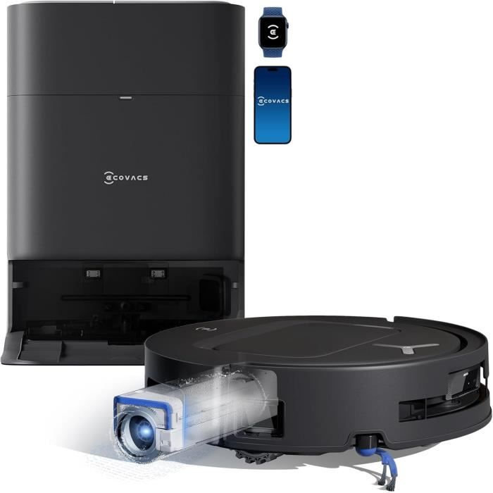 ECOVACS T80 OMNI - Robot Aspirateur Laveur - 18 000 Pa - Nettoyage Automatique instantané OZMO Roller - ZeroTangle 3.0