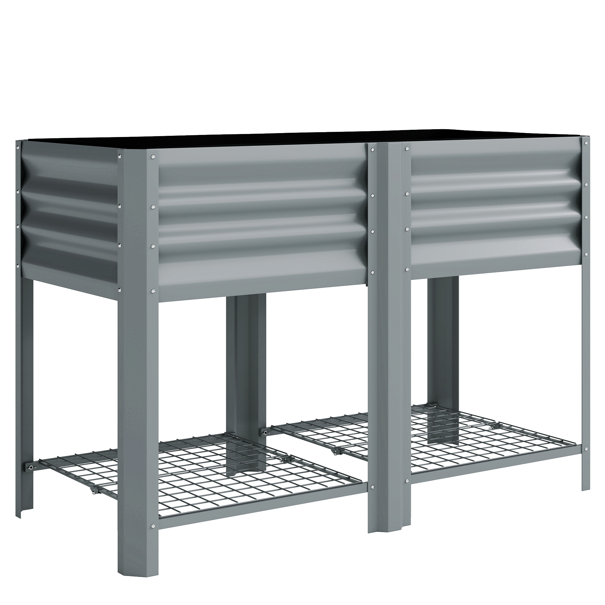 Outsunny Erhöhtes Stadtbeet mit unterer Ablage, Pflanztisch aus verzinktem Metall mit Innenauskleidung und Handschuhen, für Anbau, Pflanzen und Blumen, 120x55x80 cm, silbergrau Aosom