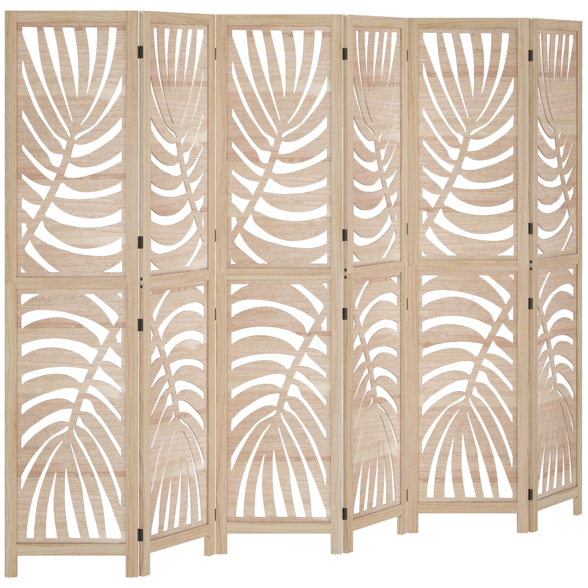 HOMCOM Raumteiler aus Holz 6 Paneele 240 x 170 cm faltbarer und tragbarer Raumteiler, Blättermotiv, abnehmbare Trennwand für Wohnzimmer Schlafzimmer Zuhause, Naturholz Aosom