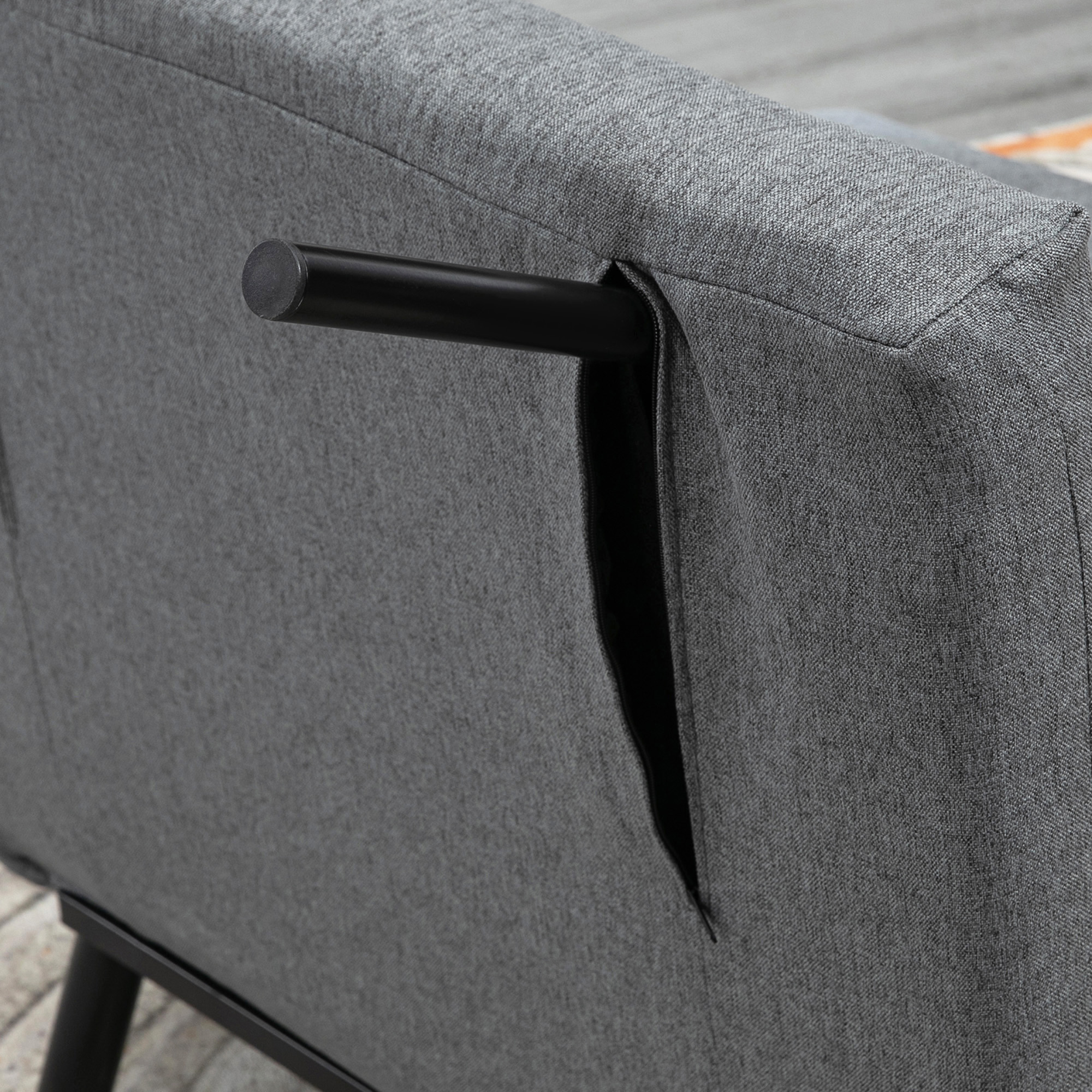  Fotoliu extensibil cu spatar ajustabil in 5 pozitii, tesatura cu efect de in si otel, 75x70x75 cm, Gri [8]