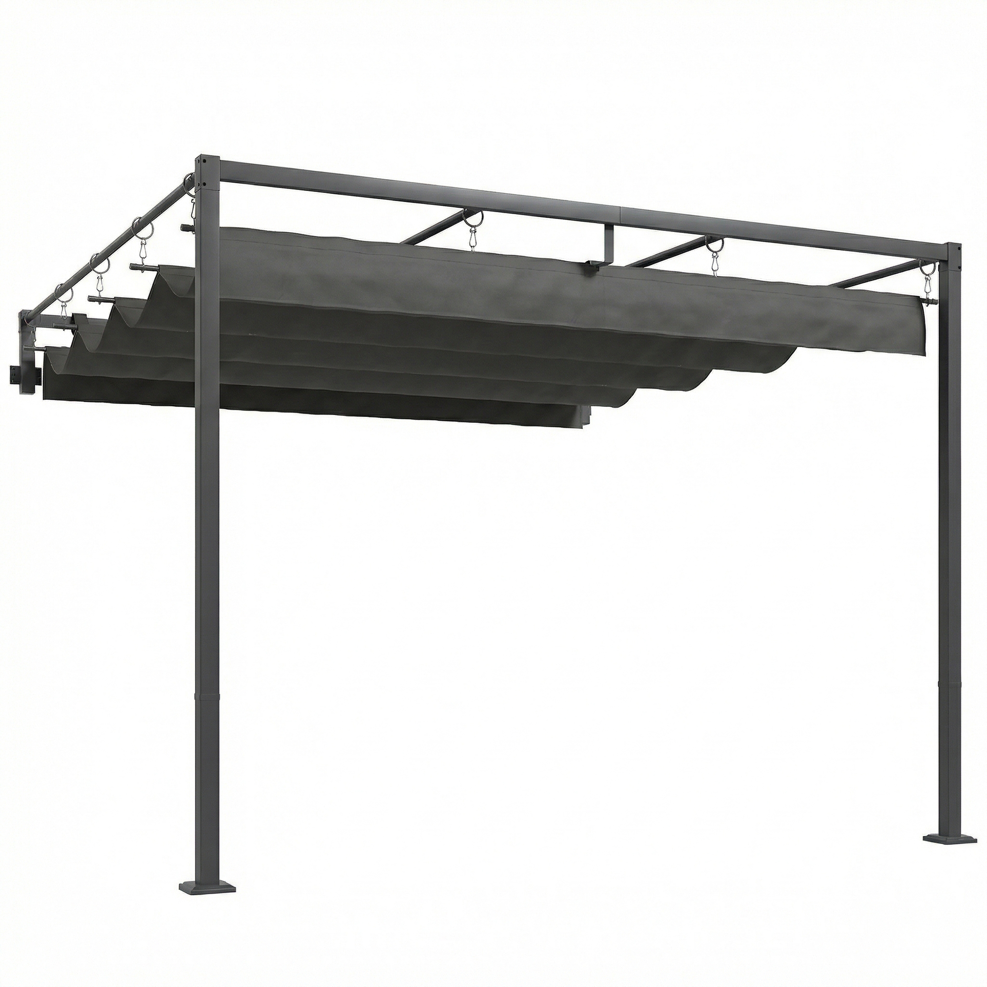 Outsunny Pergola Addossata 3x3 m con Tetto Retrattile Scorrevole UV30+ e Fori di Drenaggio, Grigio Scuro   Aosom Italy
