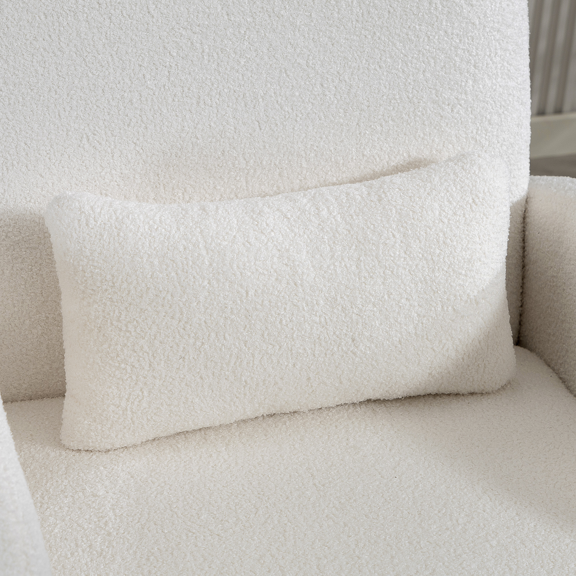  Fotoliu de Salon Tapitat cu Spatiu de Depozitare Ascuns, Spatar inalt, Fotoliu Modern cu Cotiere, Perna Lombara si sezut Spatios, din Plus Teddy, pentru Dormitor si Sufragerie, Crem [8]