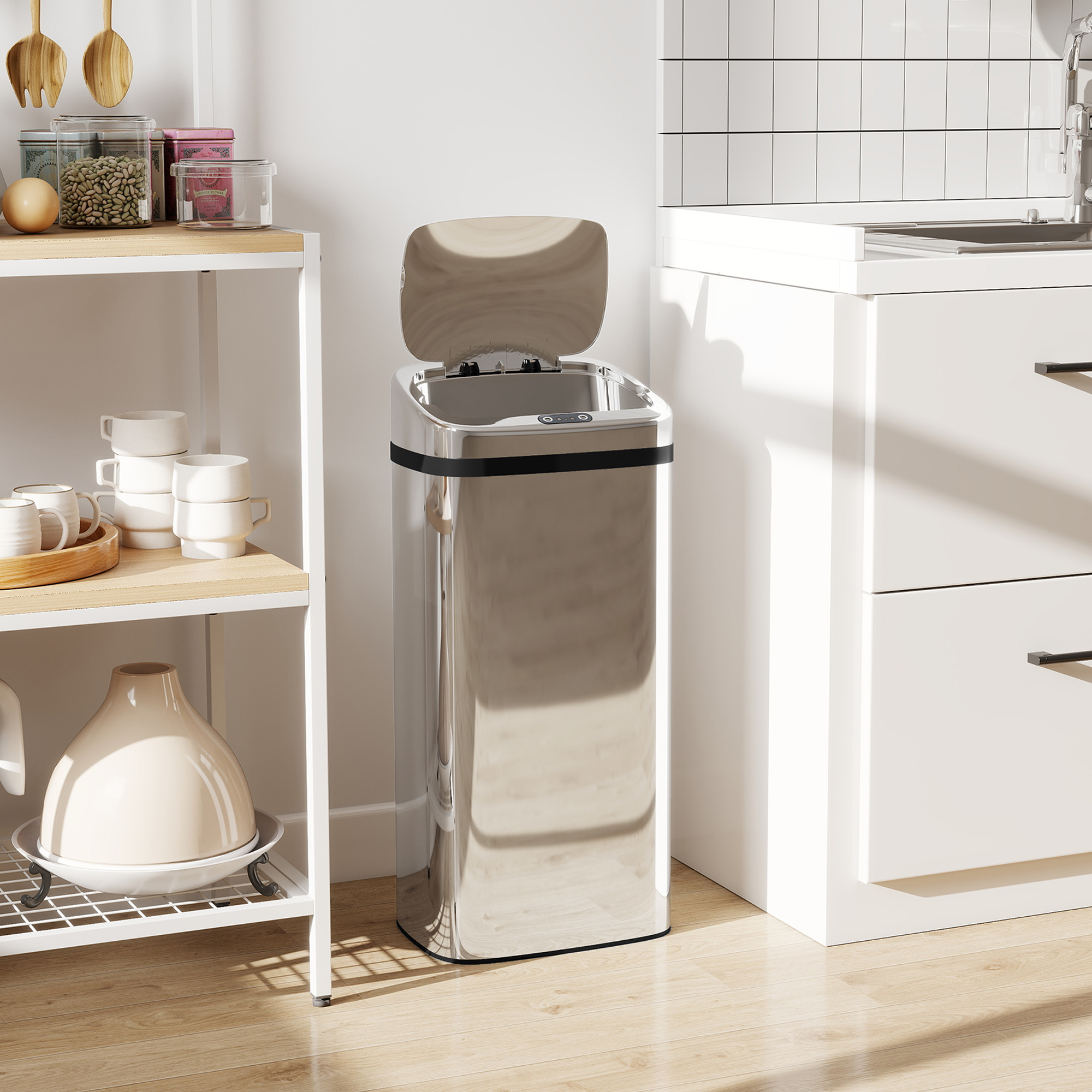  Cos de Gunoi Automat de 40L cu Senzor, Structura din Otel, 33x25x70 cm, Argintiu [6]