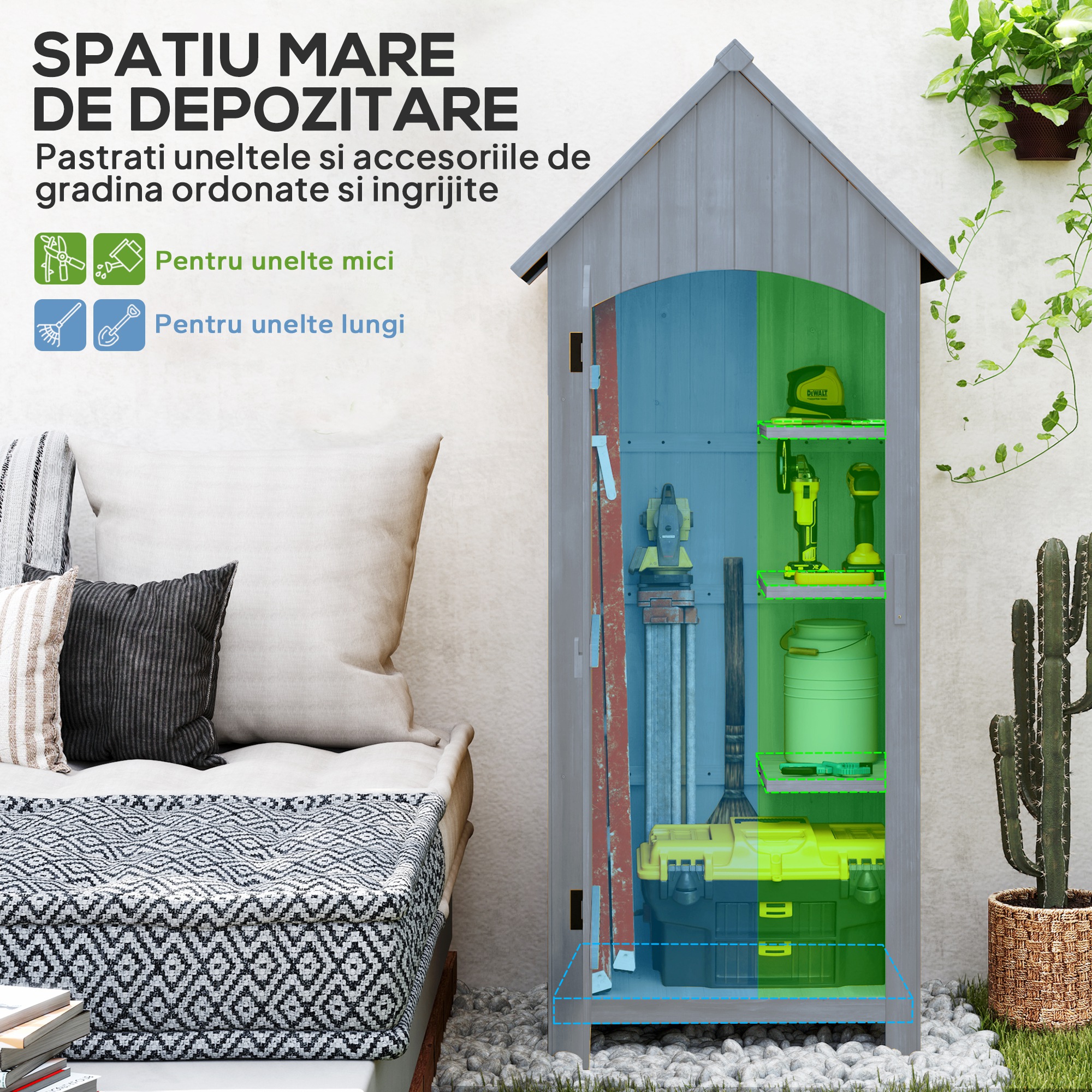  Casuta pentru Unelte din Lemn cu 3 Rafturi cu Acoperis Impermeabil din Bitum, 77.5x54.2x179.5 cm, Gri [4]