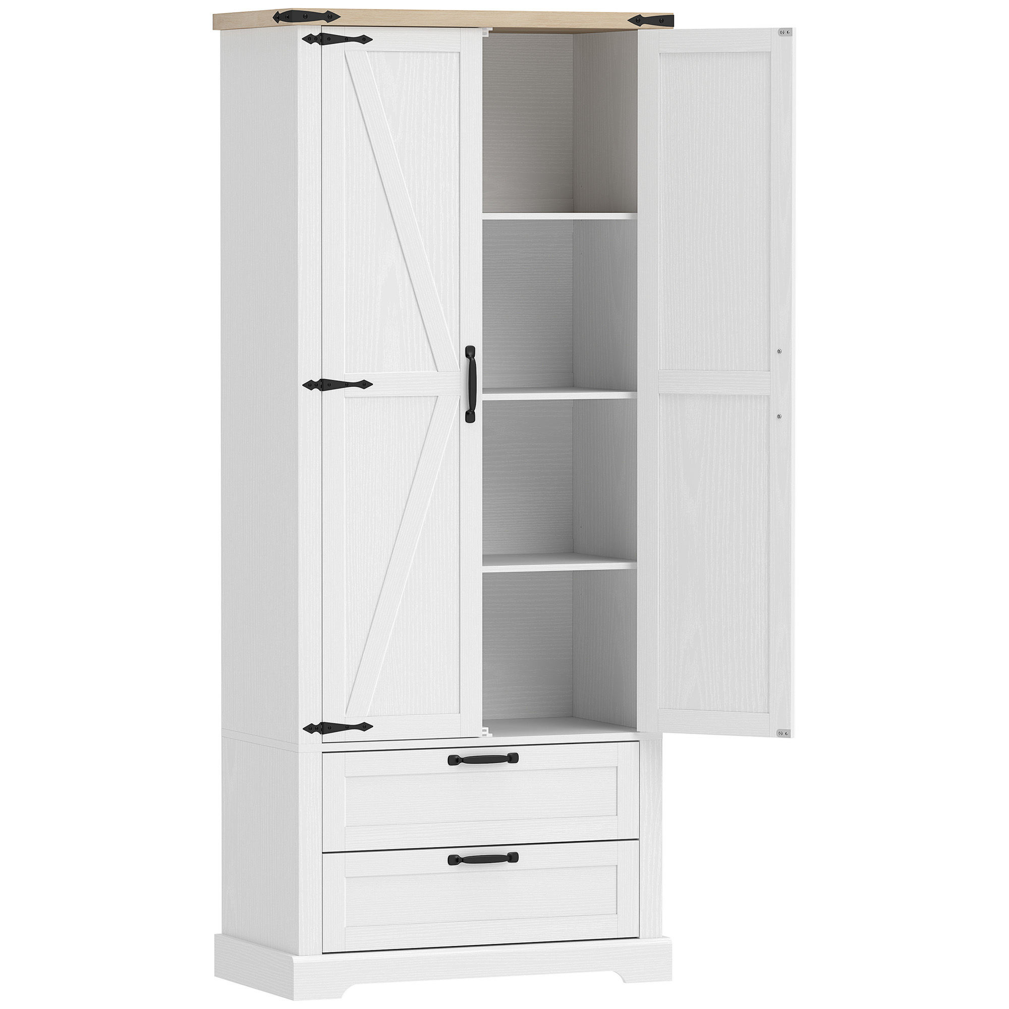 HOMCOM Aparador Alto de Cocina con 2 Puertas y 2 Cajones, 76x40x180 cm, Blanco   Aosom España
