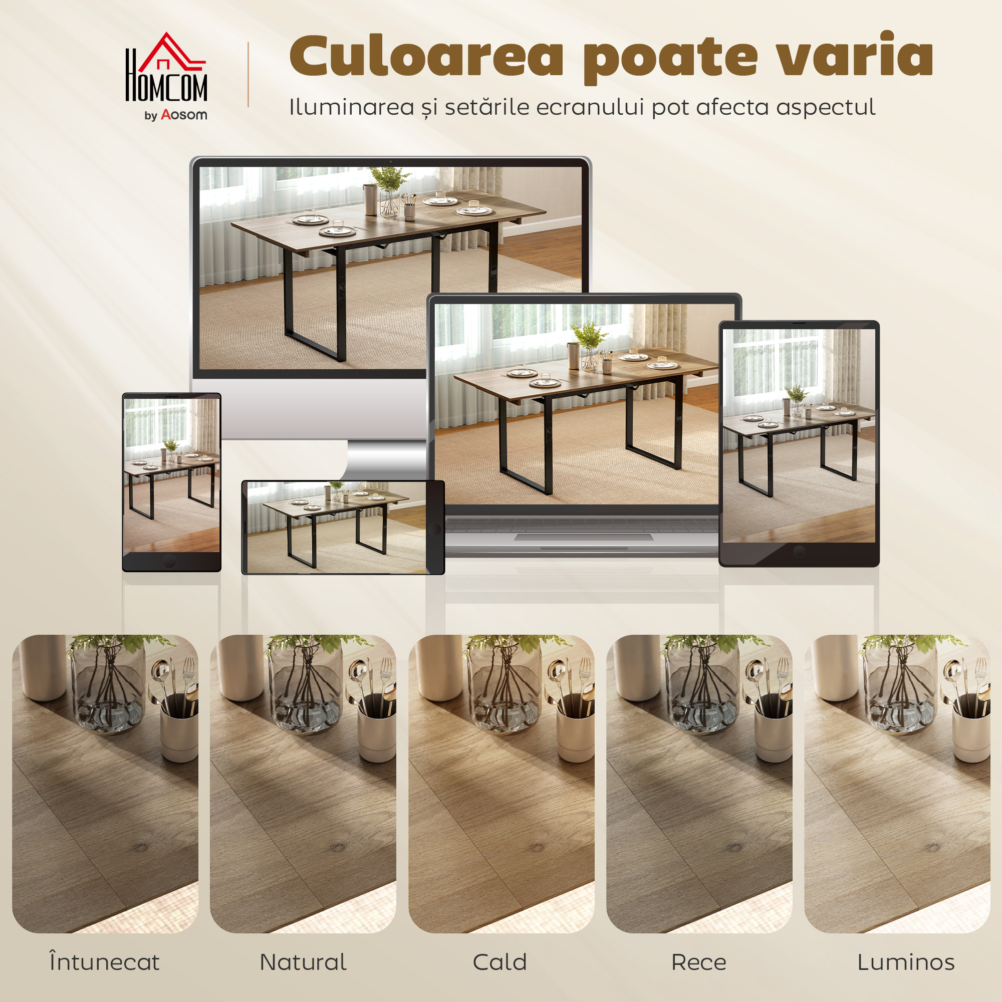  Masa de Dining Extensibila pentru 6-8 Persoane cu Panouri Ascunse, Masa Extensibila Dreptunghiulara cu Baza din Otel, Stil Industrial, pentru Sufragerie, Culoare Lemn [8]