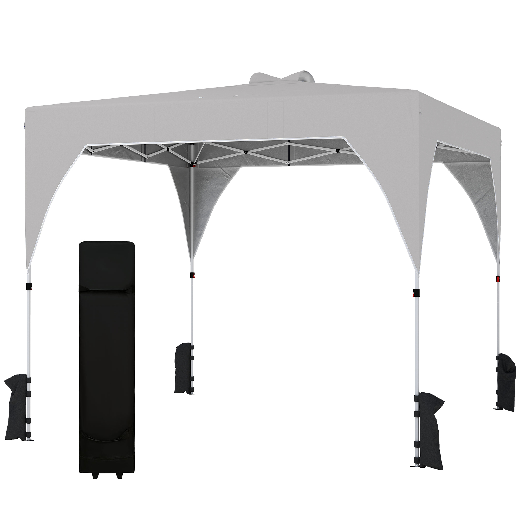 Outsunny Tonnelle pliante Pop-up 3x3 m avec verrouillage central Hauteur réglable Sac de transport à roulettes et sacs de sable Gris