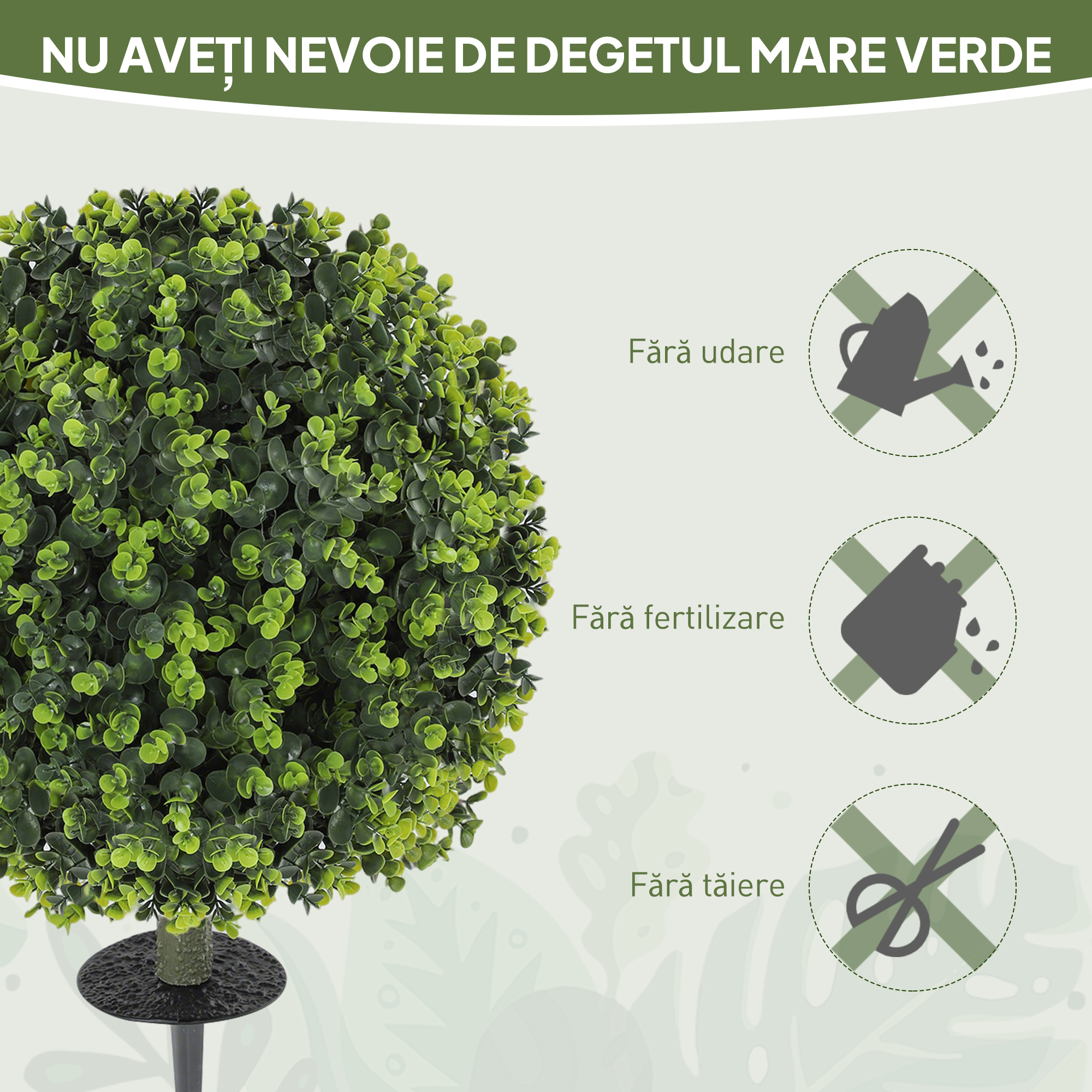  Set 2 Plante Artificiale de Buxus de 40 cm cu Tija Integrata pentru Interior si Exterior, Verde [4]