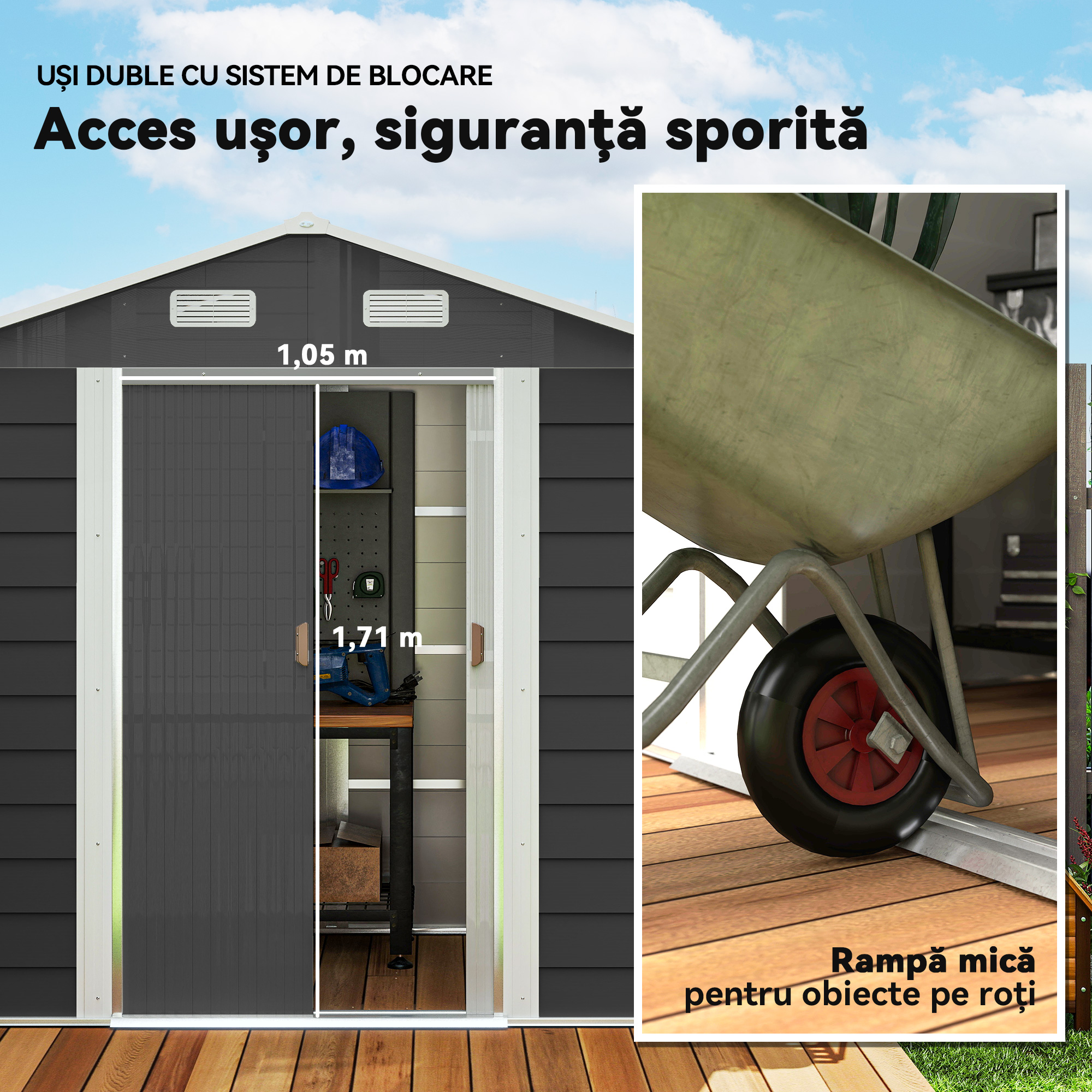  Magazie de Gradina, din Otel cu Usi Glisante si Orificii de Aerisire, 196x236x208 cm, Gri inchis [5]