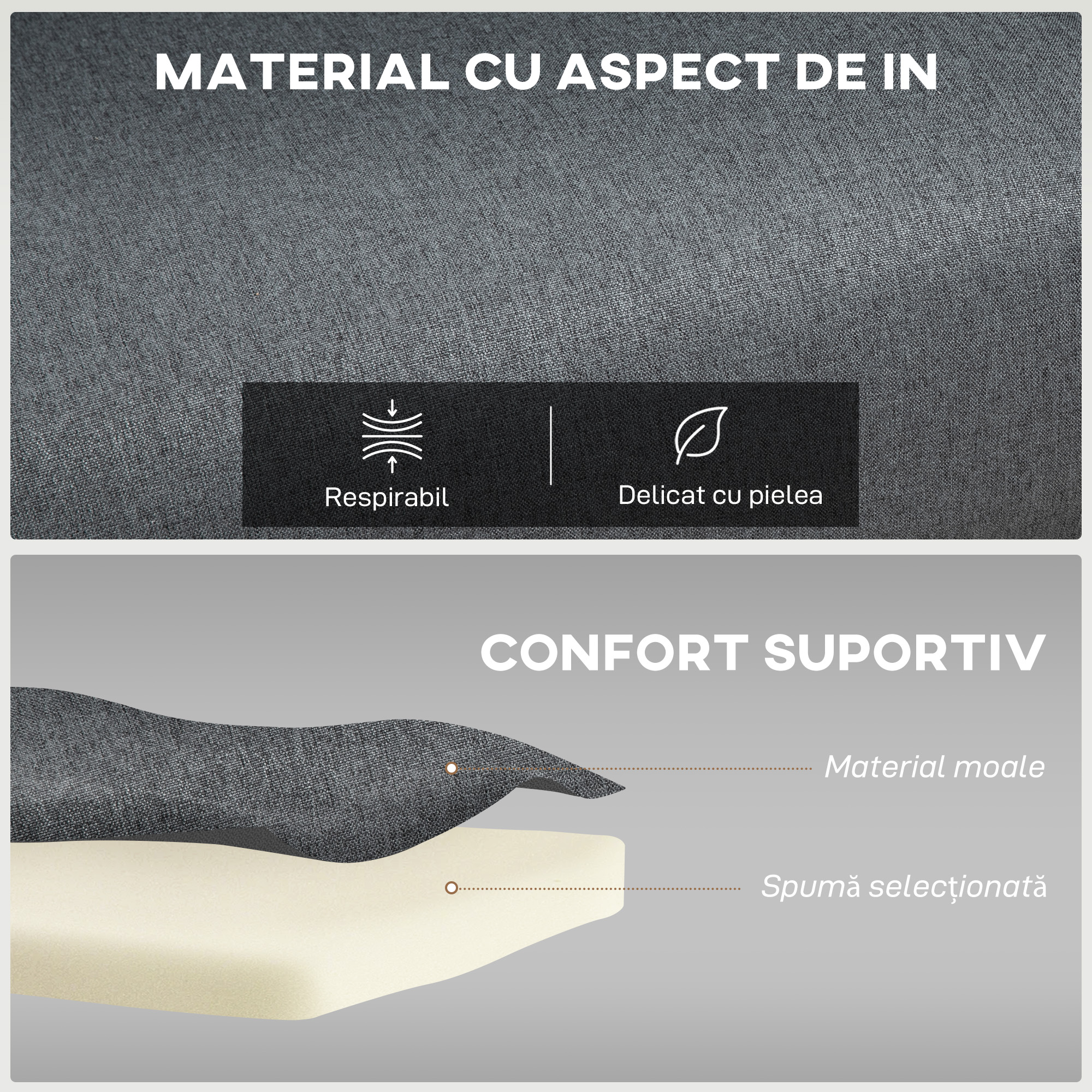  Fotoliu extensibil cu spatar ajustabil in 5 pozitii, tesatura cu efect de in si otel, 75x70x75 cm, Gri [5]