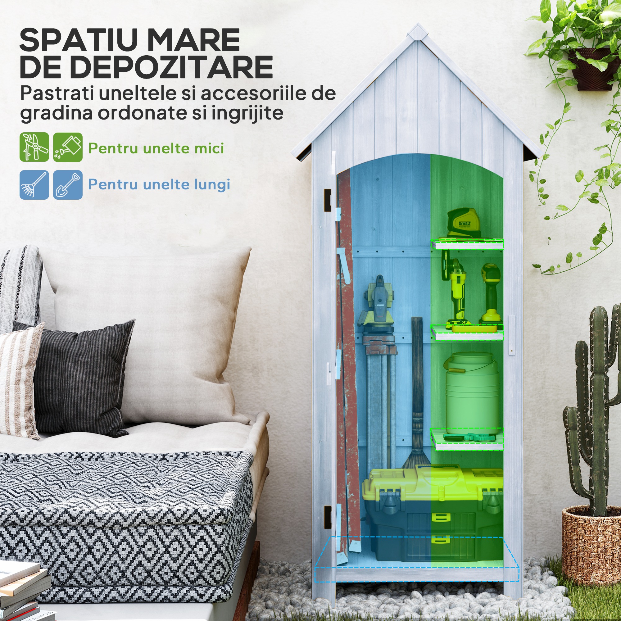 Magazie de Scule de Gradina din Lemn Impermeabila cu Usi si Rafturi, 77.5x54.2x179.5 cm [4]