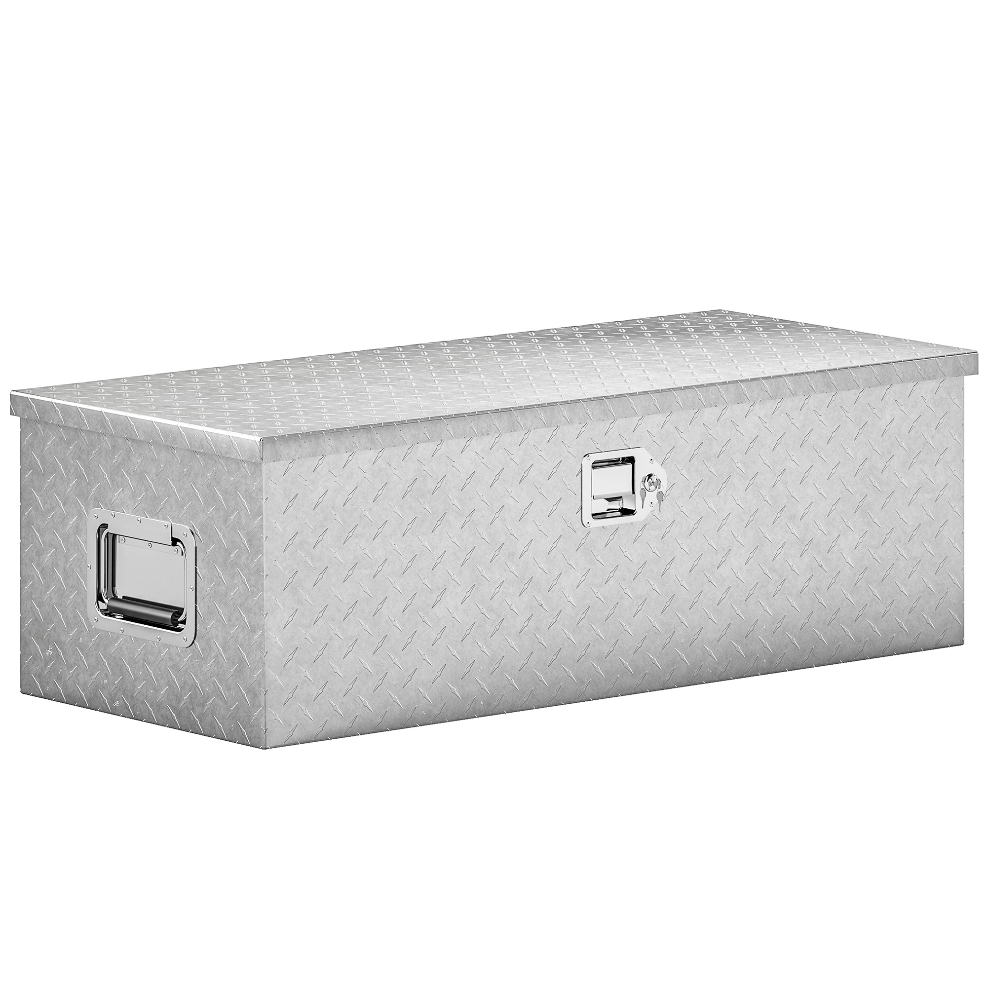 HOMCOM Aluminium-Werkzeugkiste mit Schloss 2 Schlüssel, Seitengriff, 43 L robuste Werkzeugbox, Aufbewahrungsbox für Pickup Wohnmobil Anhänger, 76.2x33x24.4cm, Silber Aosom