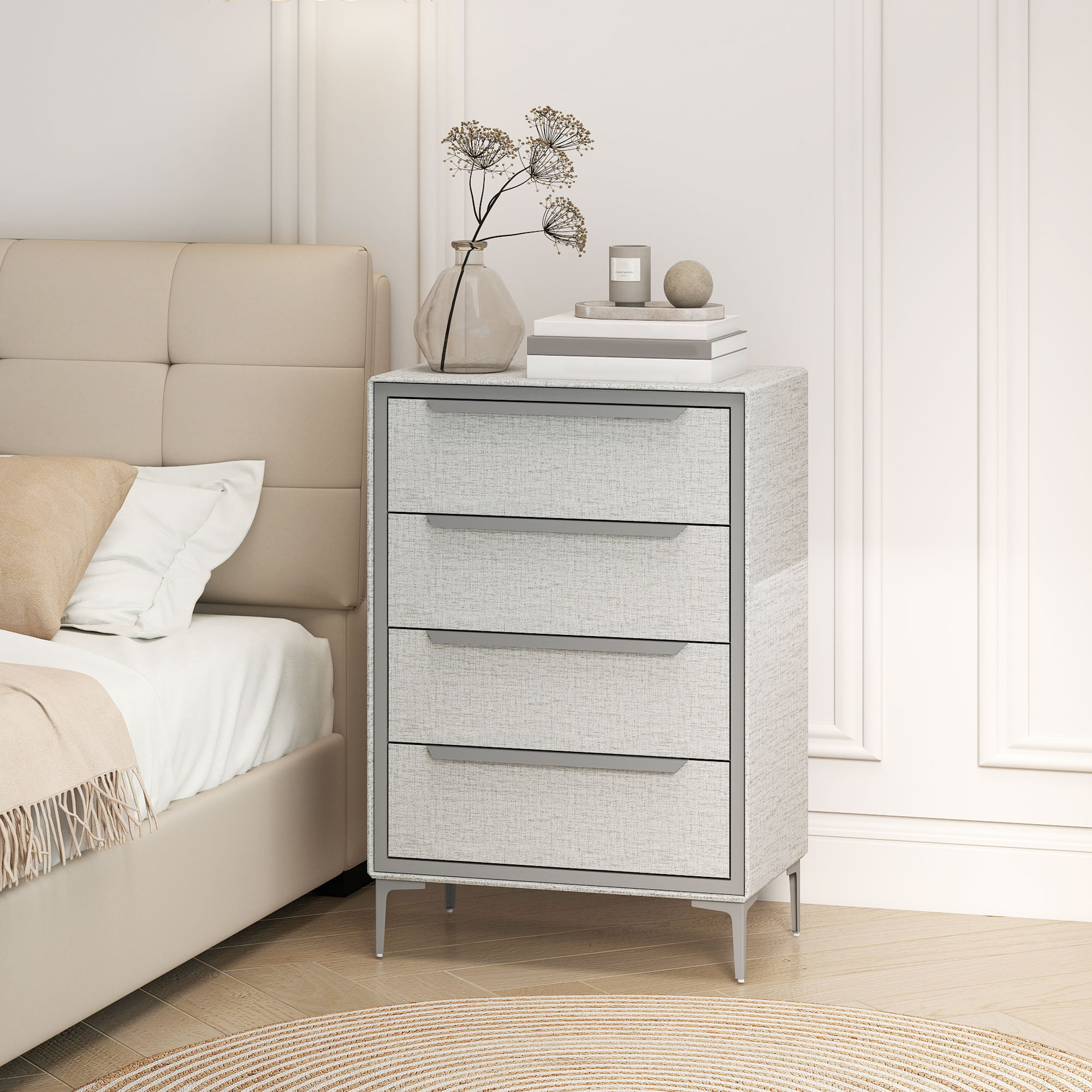  Comoda cu 4 Sertare in Otel cu Acoperire in tesut cu Efect de In, 60x36x88 cm, Gri [1]