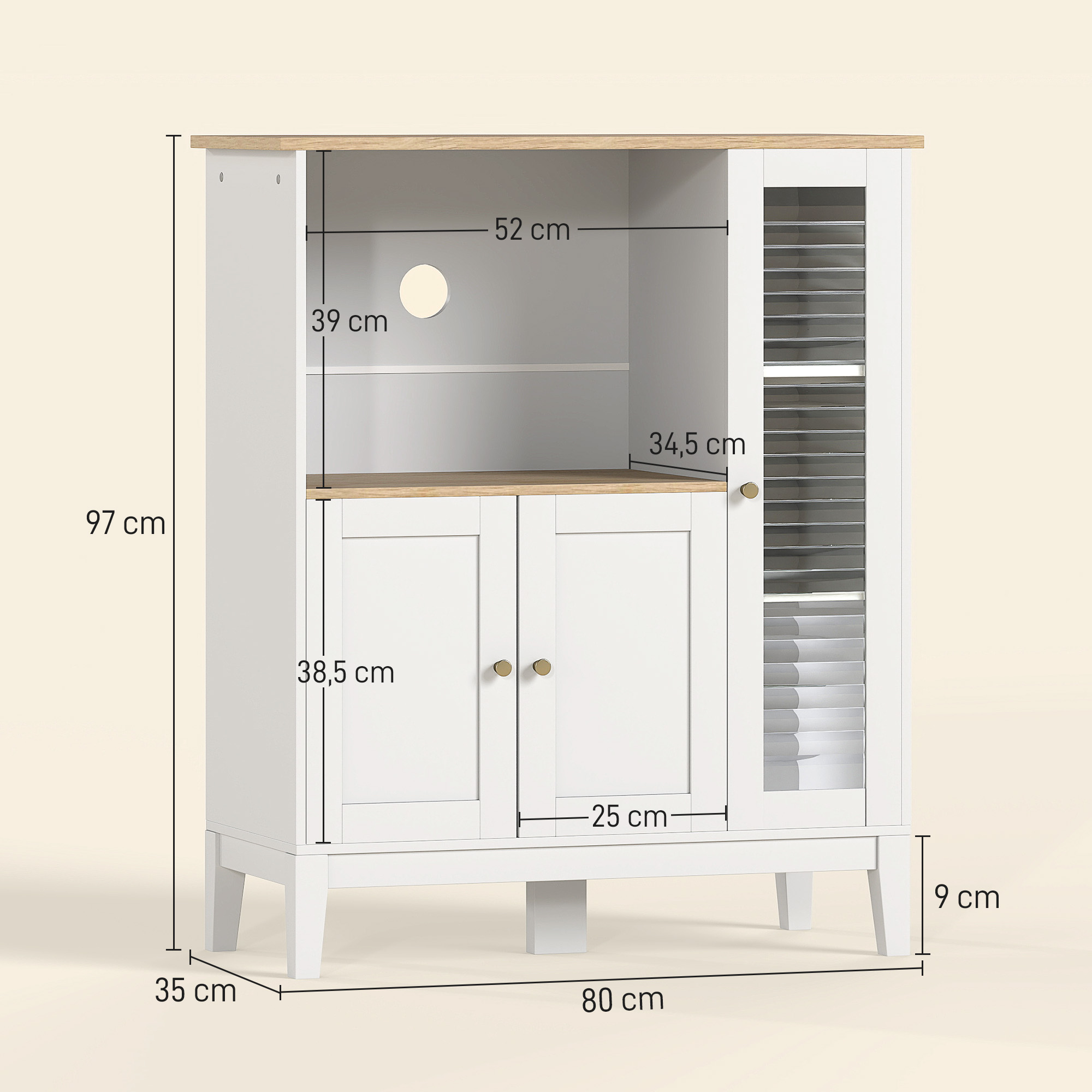 Meuble Micro-Ondes HOCSOK Buffet Blanc 90x40x82cm - Armoire Cuisine Avec Tiroir Et 3 Portes, Idéal Salle à Manger Et Salon